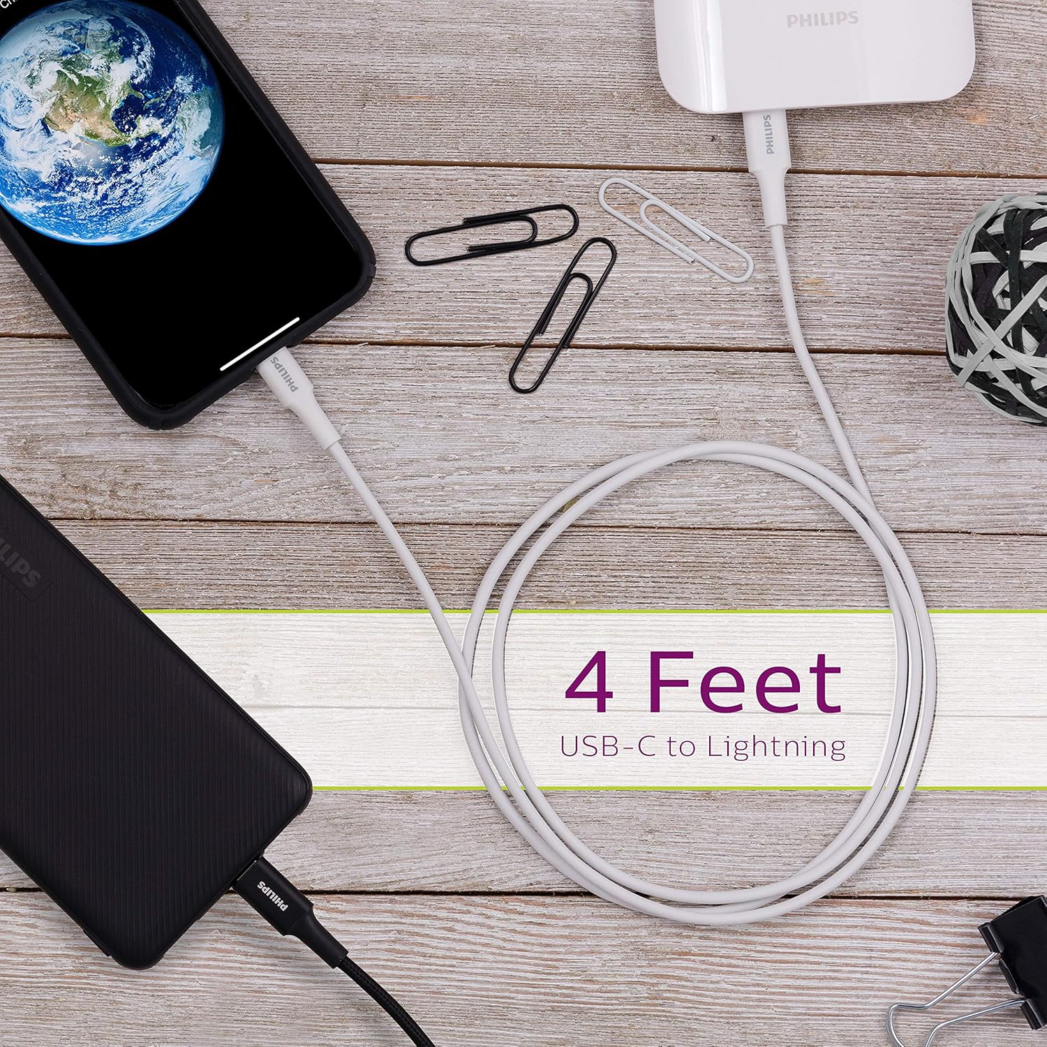 Philips Accesorios Cable de carga USB-C a Lightning, cable de 4 pies, para iPhone 1211 ProX88 Plus, iPad, Airpods, blanco, DLC4202V37
