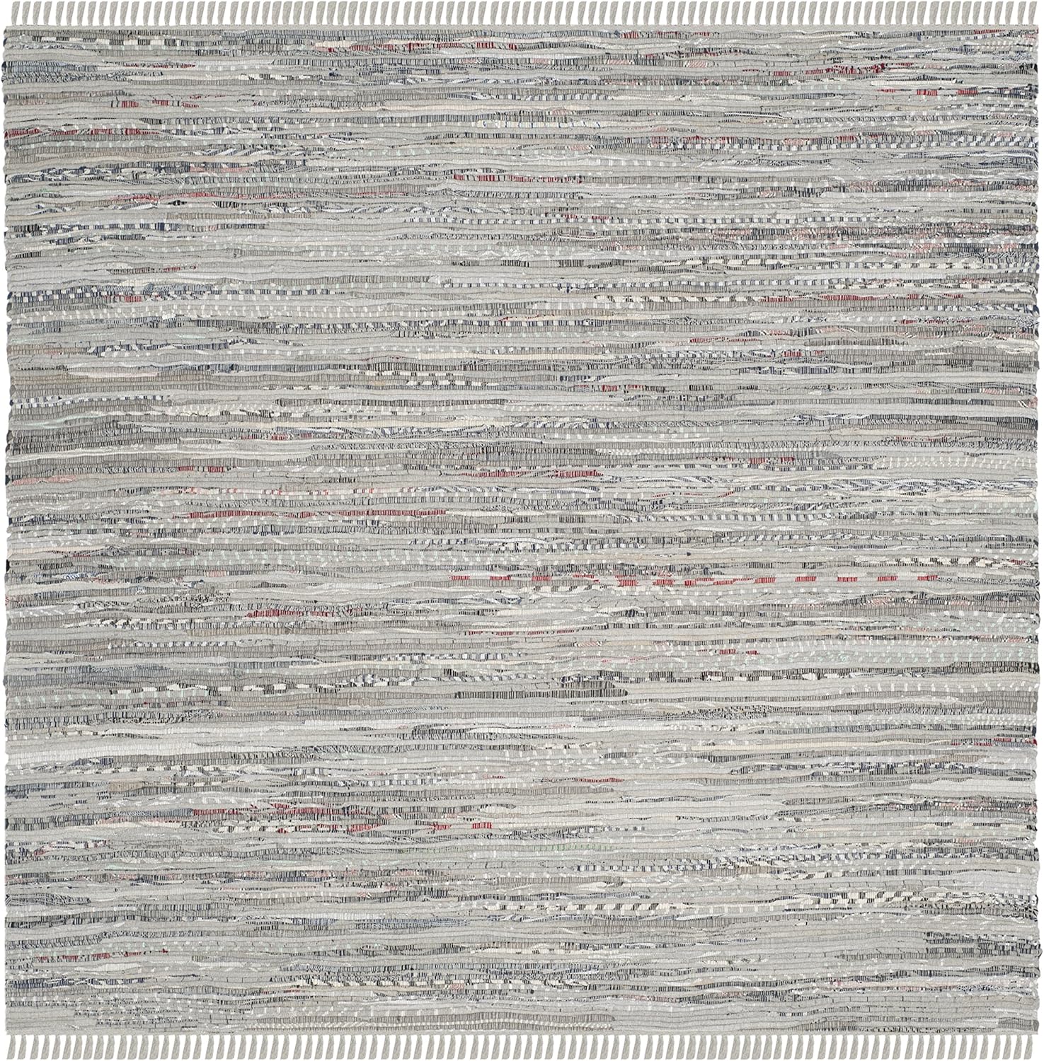 SAFAVIEH, colección Rag Rug – Alfombra bohemia de algodón hecha a mano, de 8 pies, cuadrada, color gris, a rayas (RAR121A)