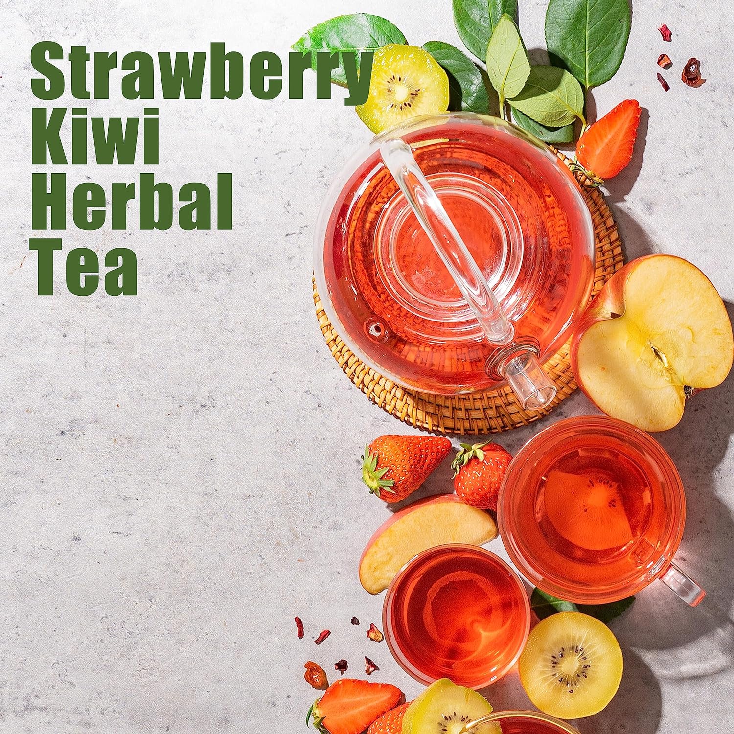 Taimei Teatime Té de hierbas de hojas sueltas de fresa y kiwi, mezclas de té de frutas sin cafeína de Alemania con ingredientes totalmente