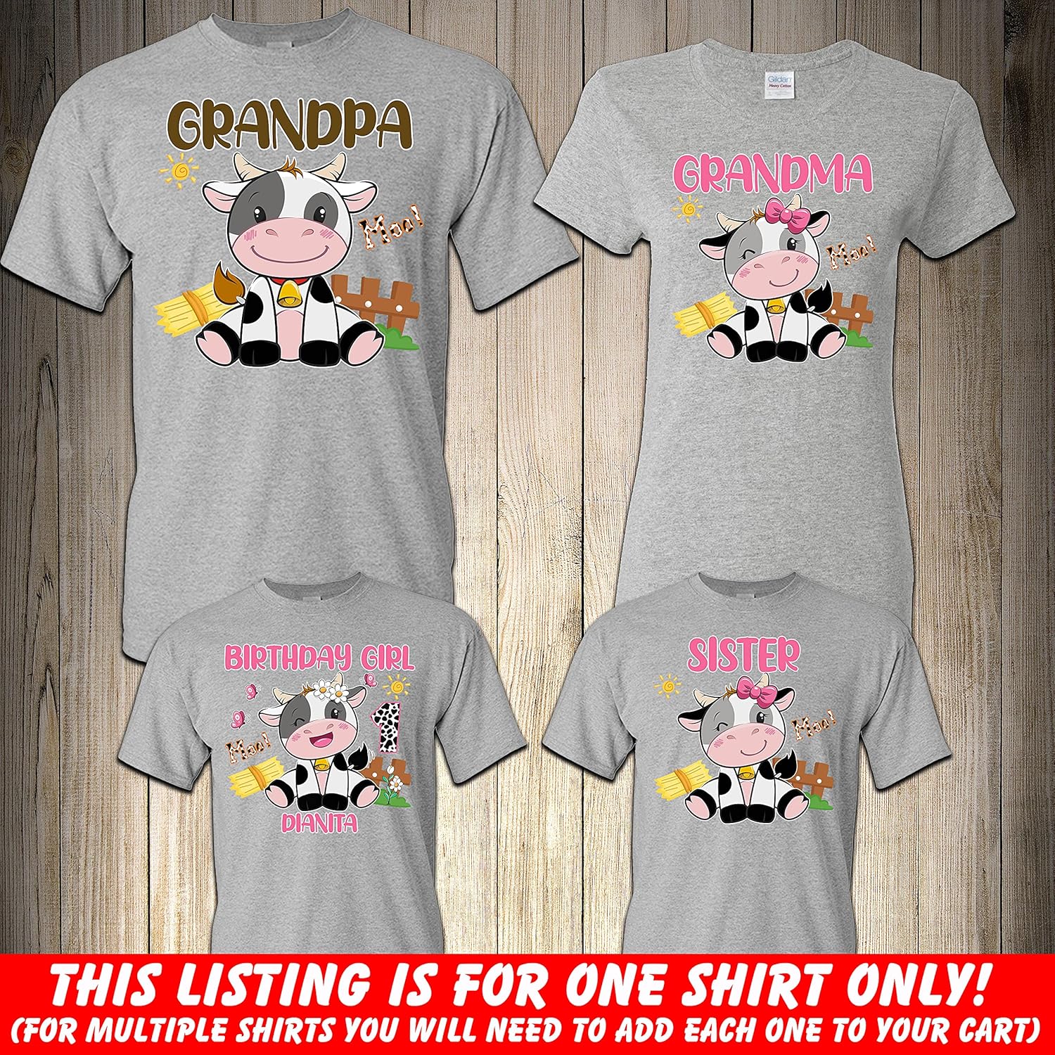 Cow Birthday Girl Shirt, Birthday Girl, Birthday Boy, Matching Cow Family Birthday shirt, Farm Birthday Shirt,Personalized Birthday Shirt