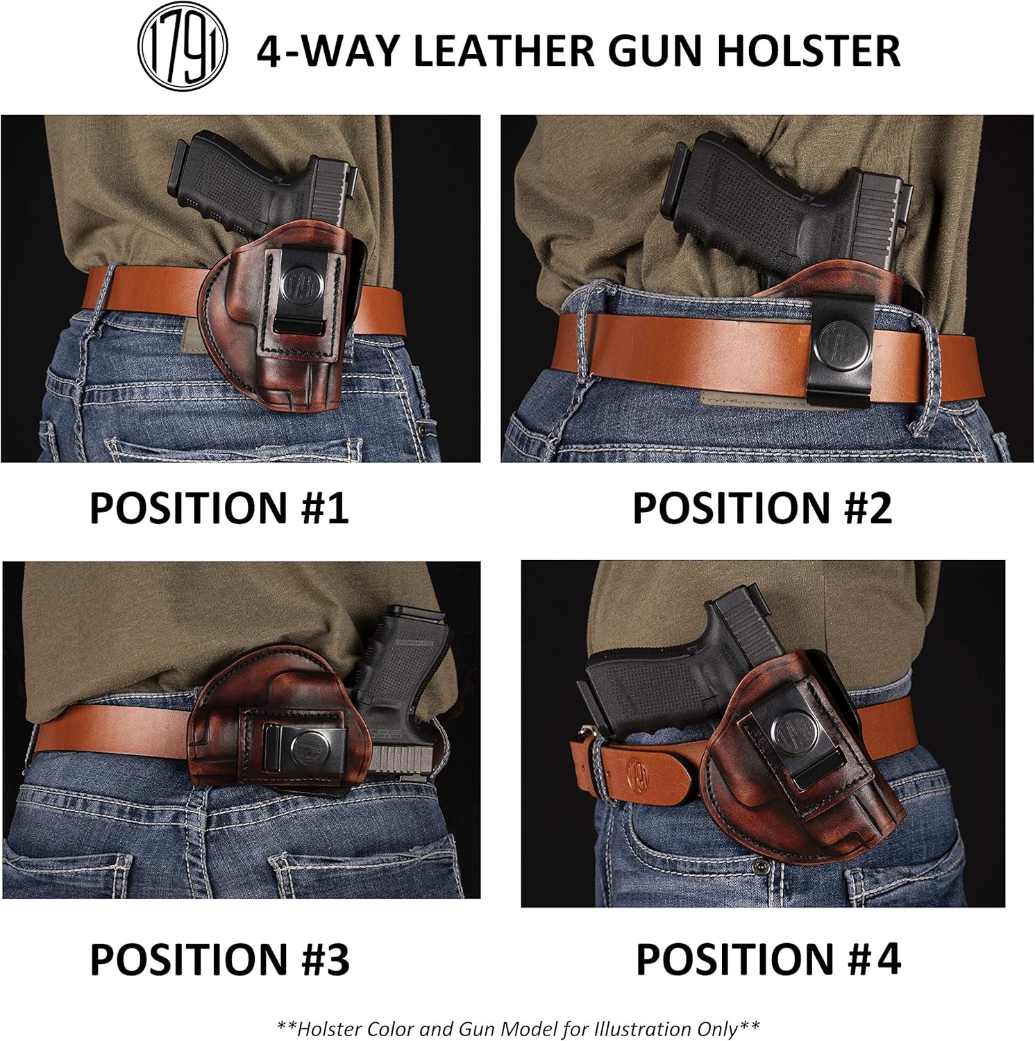 1791 GunLeather Funda Glock 19 de 4 vías  Funda OWB e IWB CCW  Funda de cuero para pistola de mano derecha  Compatible con G19, Beretta 92FS,