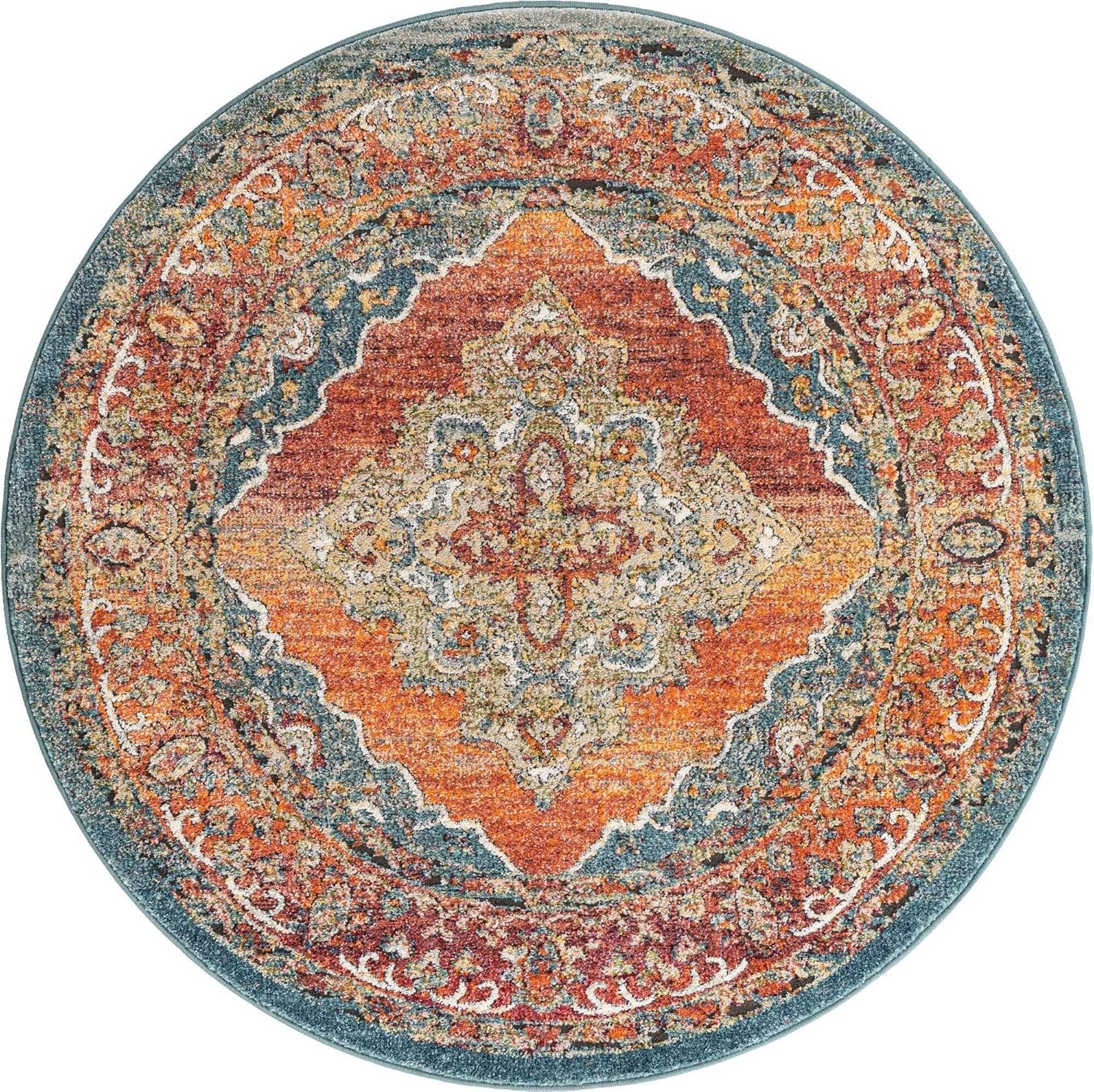 Unique Loom Isabella Collection – Alfombra de área – Rossellini (5 pies 1 pulgada, redonda, rojo óxidobeige)