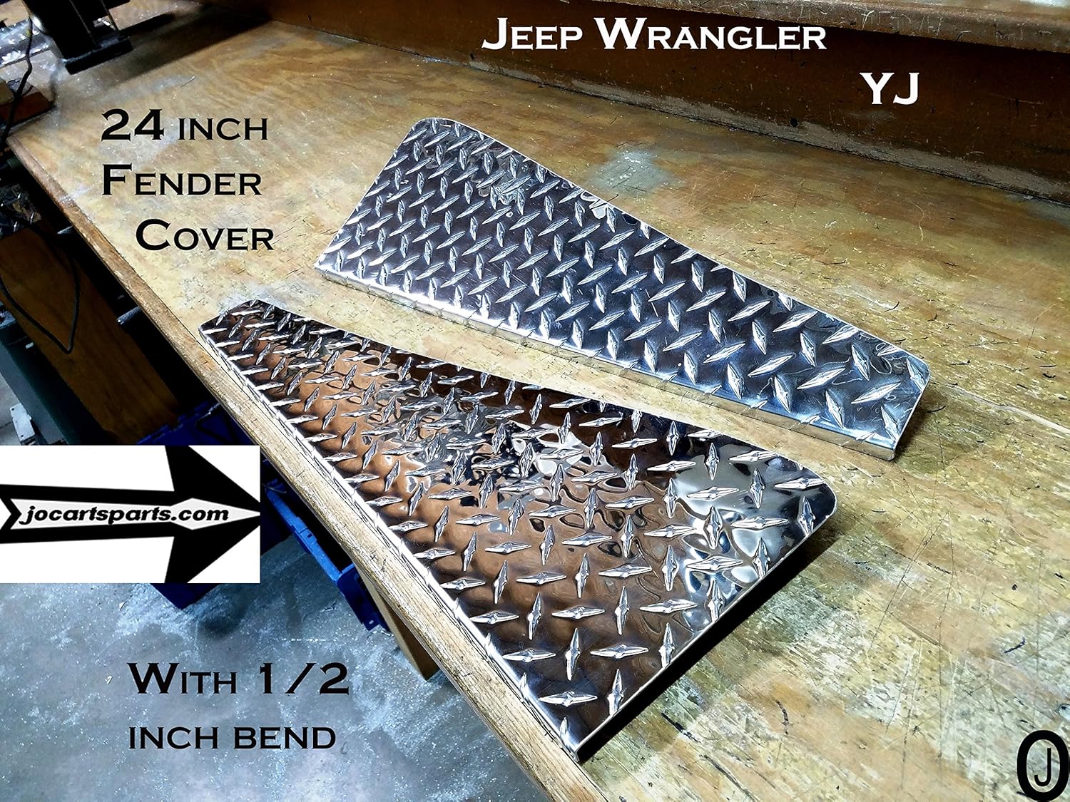Se adapta a Jeep Wrangler YJ Placa de diamante de aluminio 24 cubiertas largas de guardabarros con curva