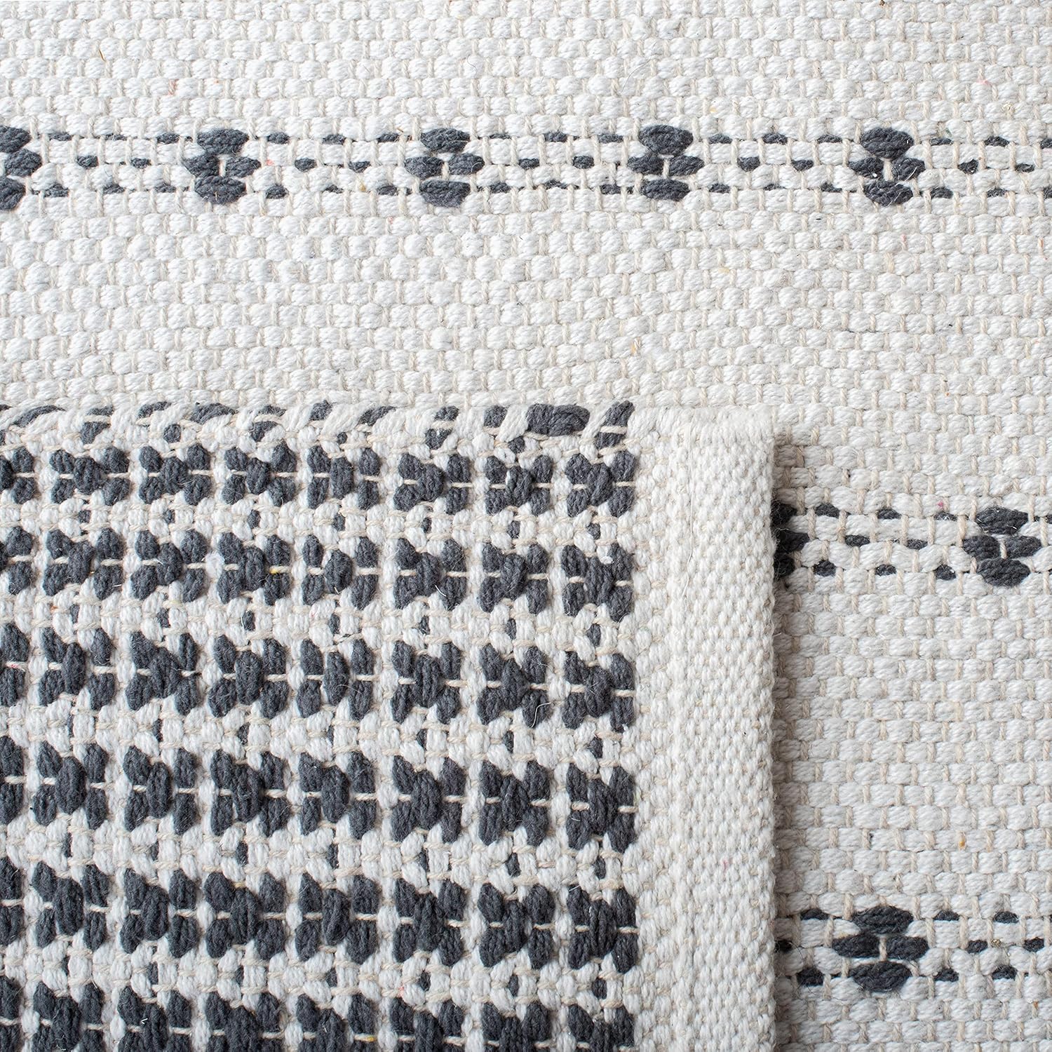 SAFAVIEH Montauk Collection – Alfombra decorativa de 3 x 5 pies, color gris y marfil, diseño de algodón de tejido plano, fácil cuidado, ideal para
