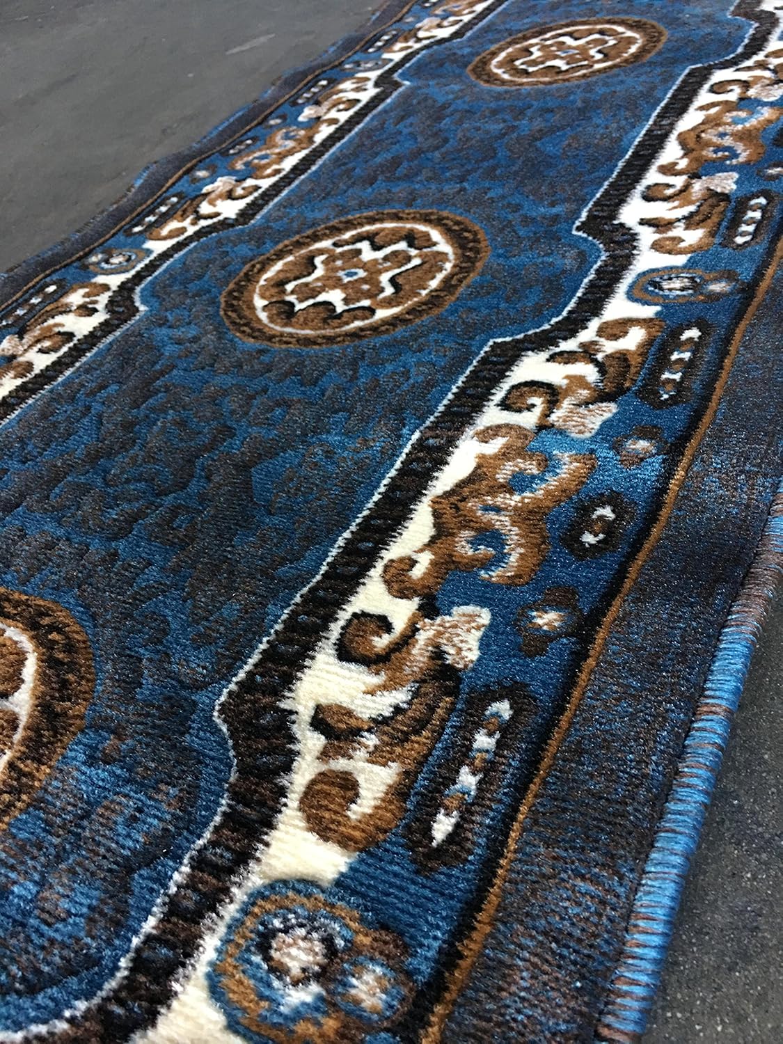 Kingdom Alfombra de pasillo tradicional azul marrón diseño persa D123 (2 pies x 7 pies)