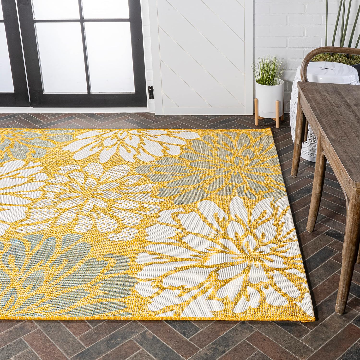 Eyely BMS110G-5 Santa Mónica Zinnia – Alfombra moderna con textura floral para interiores y exteriores, estilo costero glamour, dormitorio, patio