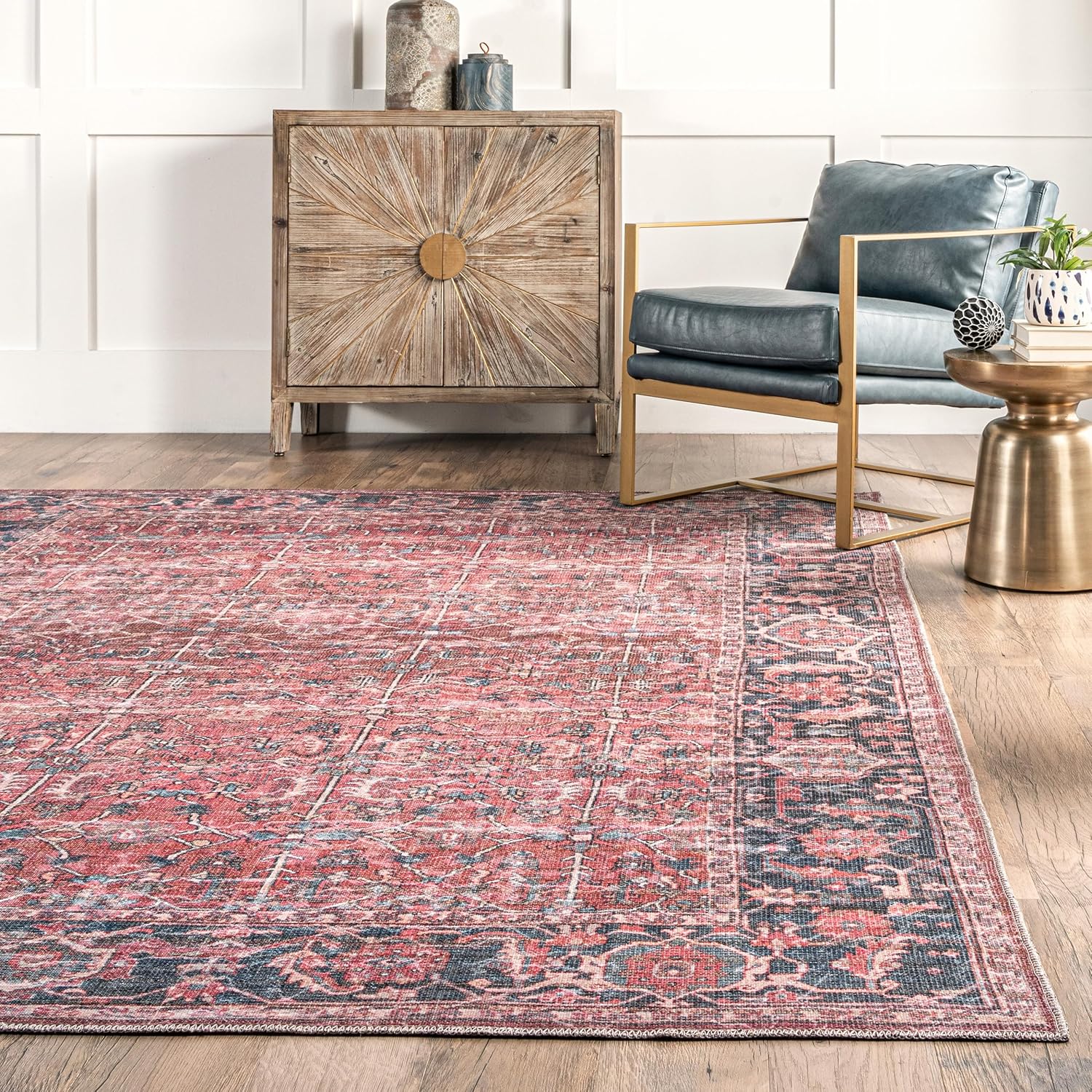 nuLOOM Katie Alfombra de pasillo con borde envejecido, lavable a máquina, 2 pies 8 pulgadas x 8 pies, color óxido