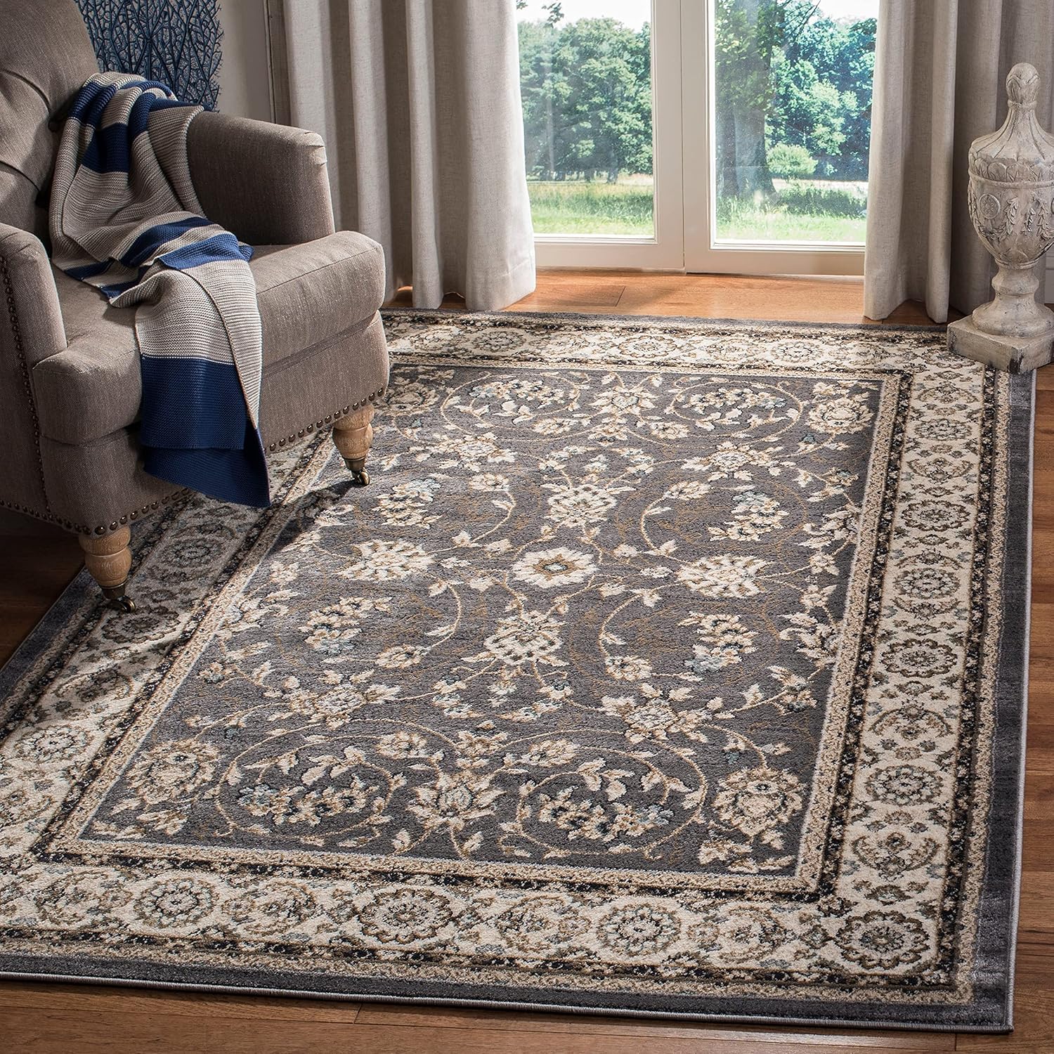 SAFAVIEH Lyndhurst Collection – Alfombra de área de 6 x 9 pies, color gris y crema, diseño oriental tradicional, no desprende pelusa y de fácil