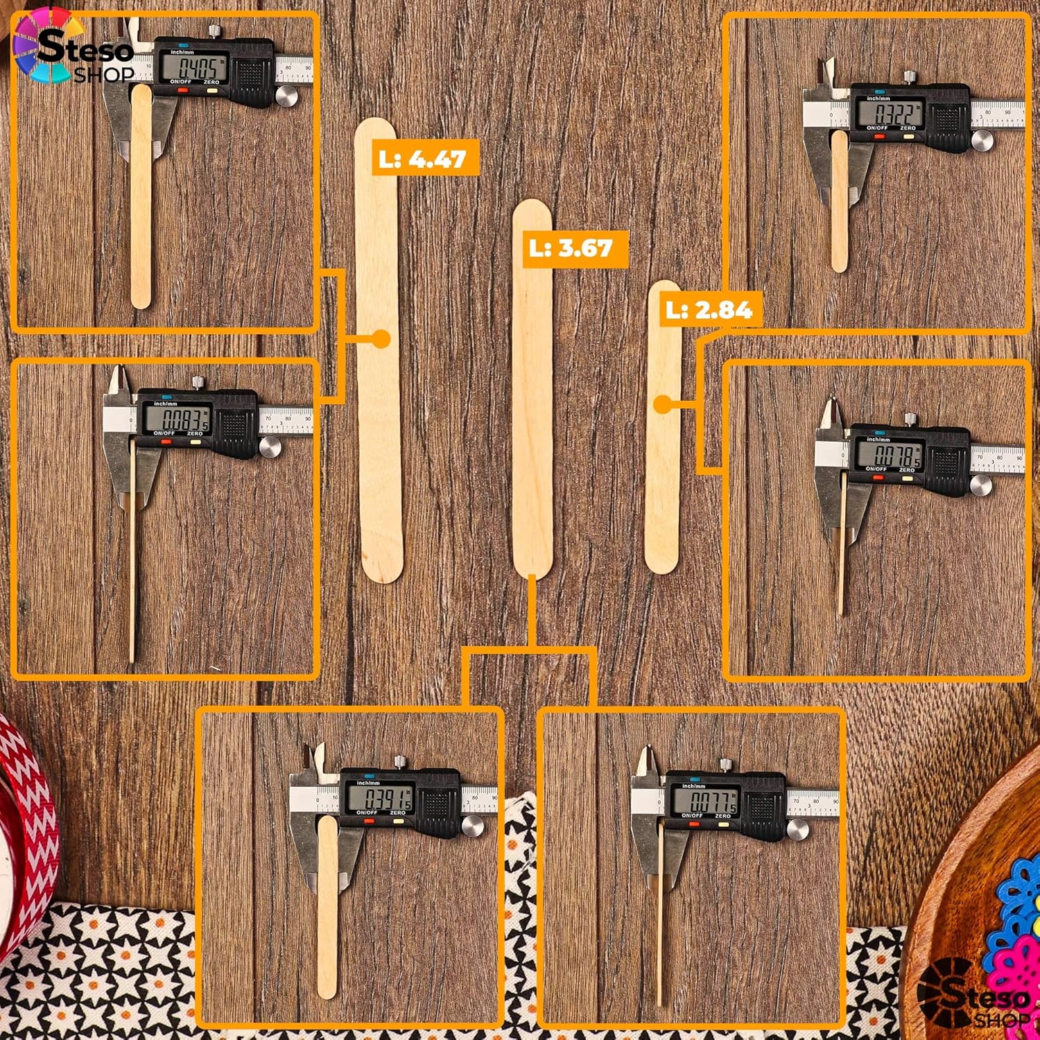 Palito de paletas de alta calidad, 150 unidades, palos de suministros para manualidades, paletas a granel, tamaños mixtos, surtidos, múltiples tiras