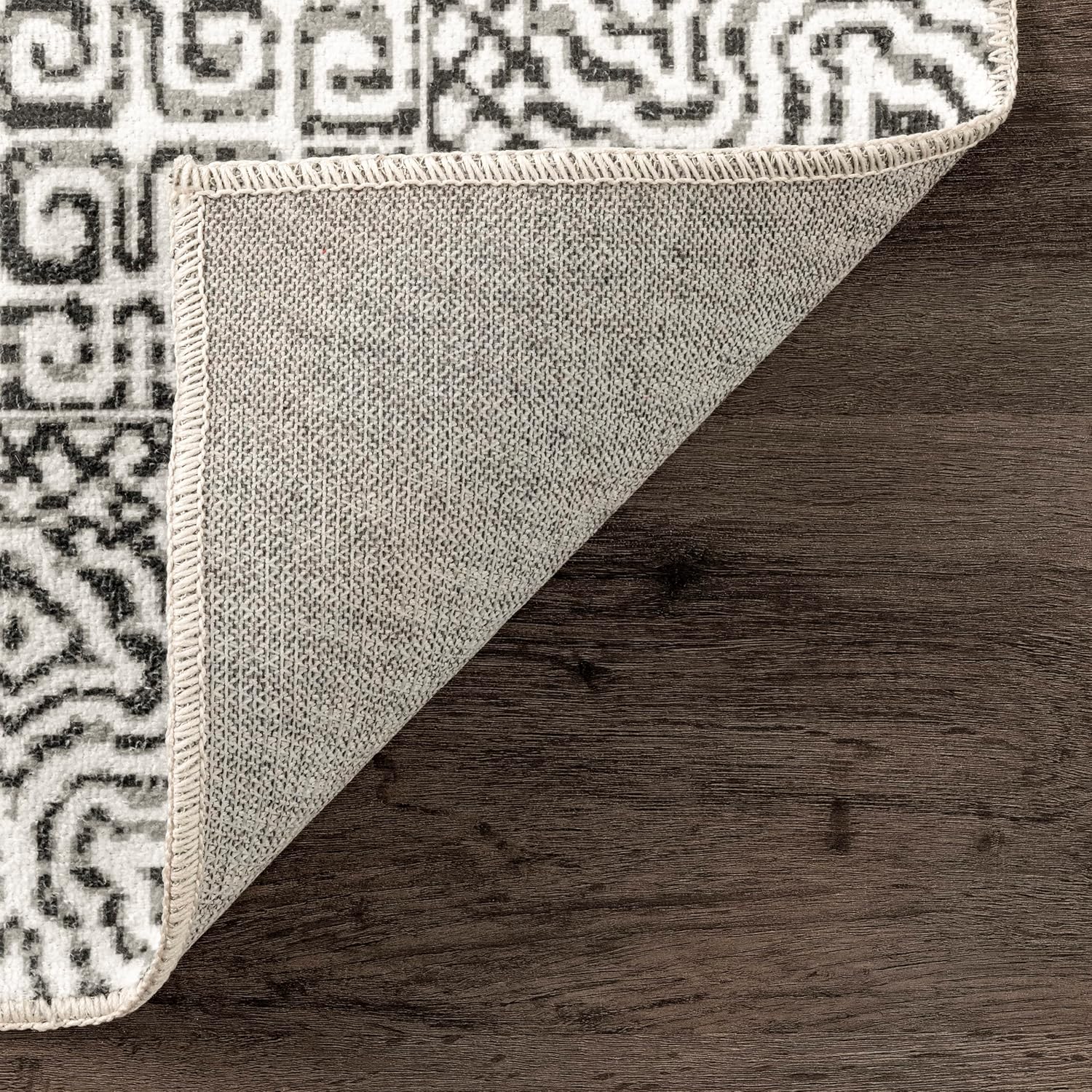 nuLOOM Abstracto Tribal Alfombra decorativa lavable a máquina, 2 x 3 pies, gris, rectangular, 0.1 pulgadas de grosor