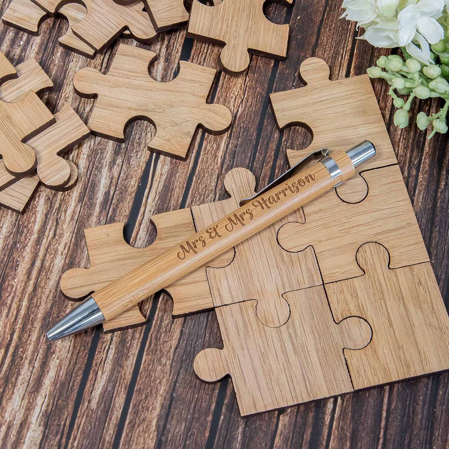 Wedding guest book alternative jigsaw puzzle personalized guestbook  laser engraved wooden pieces for party engagement reception anniversary (66