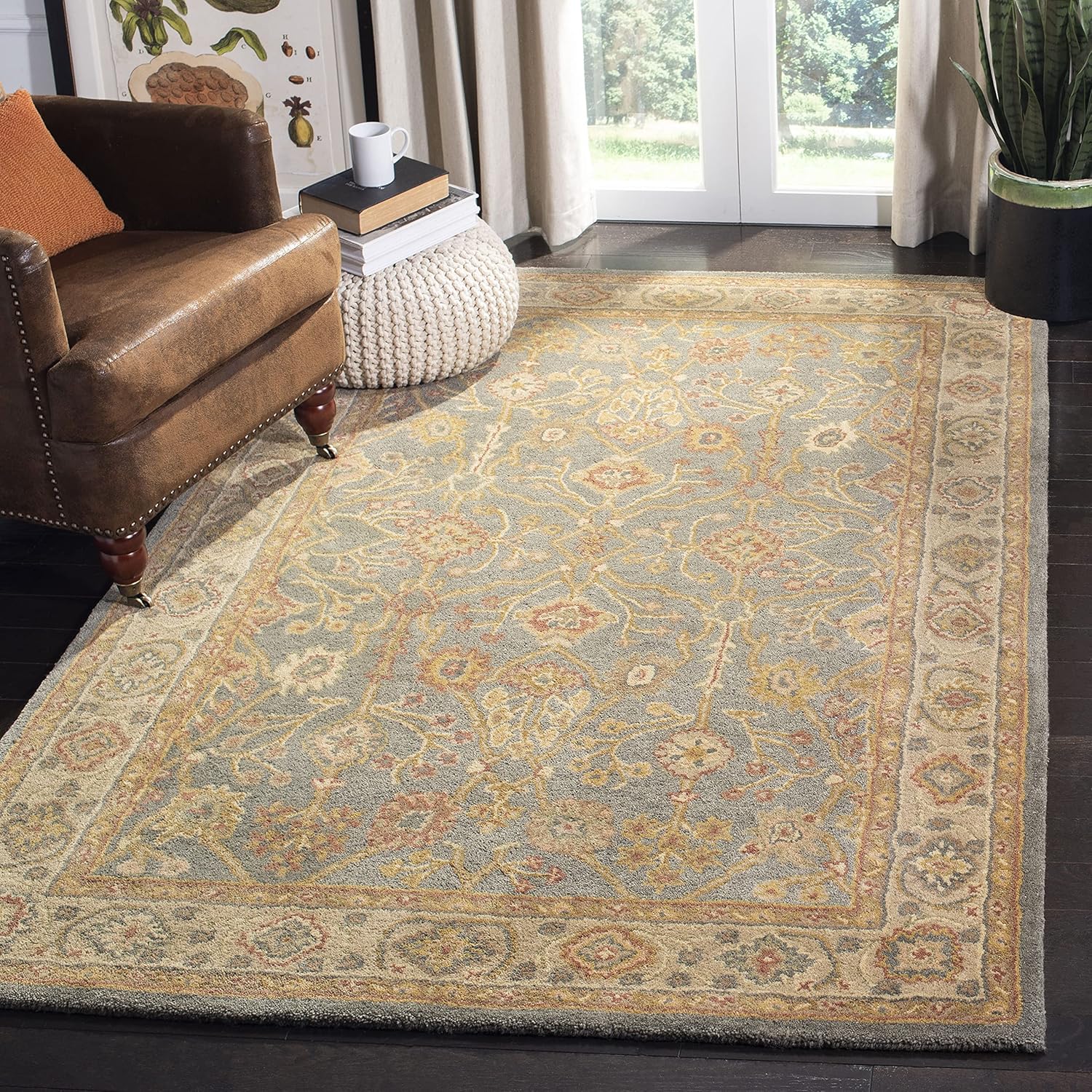 SAFAVIEH Antiquity Collection AT314A – Alfombra de lana tradicional oriental de primera calidad, hecha a mano, 3 x 5 pies, color azulmarfil
