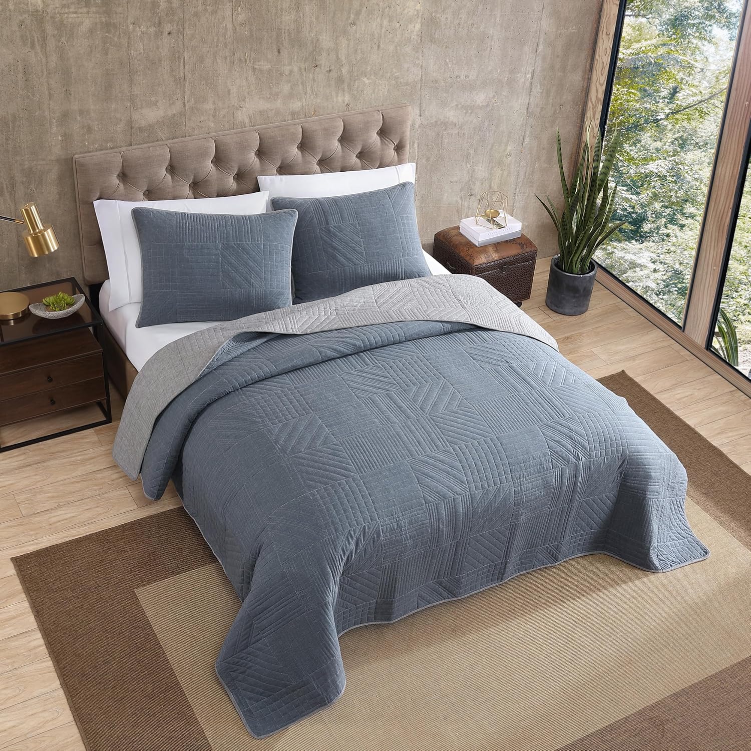 Eddie Bauer – Juego de edredón King, ropa de cama reversible con fundas a juego, decoración ligera del hogar para todas las estaciones (azul lago