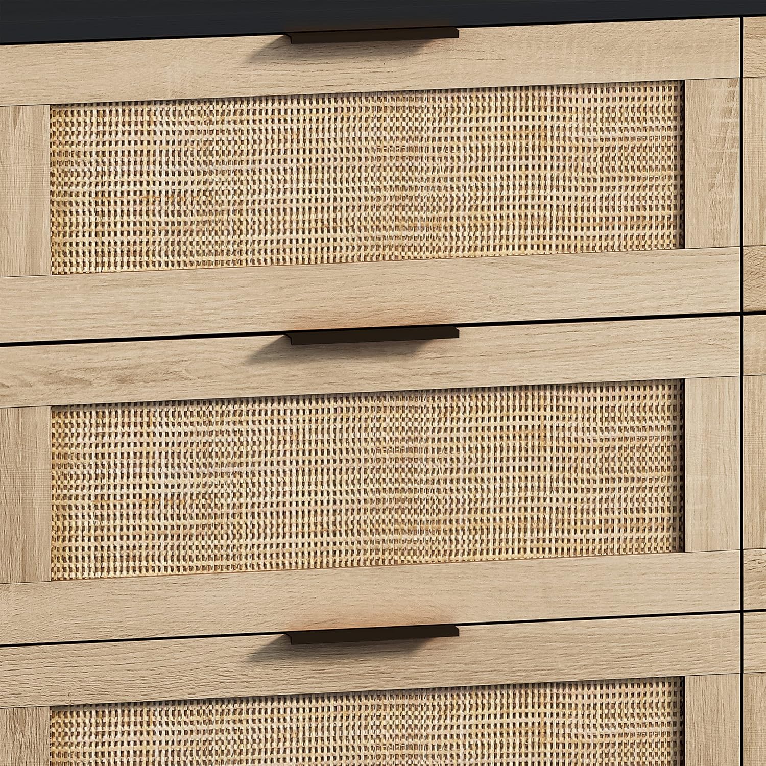 Cómoda con 6 cajones de 43.31 pulgadas, moderna cómoda de ratán con 6 cajones, armario de almacenamiento de madera para dormitorio, sala de estar,
