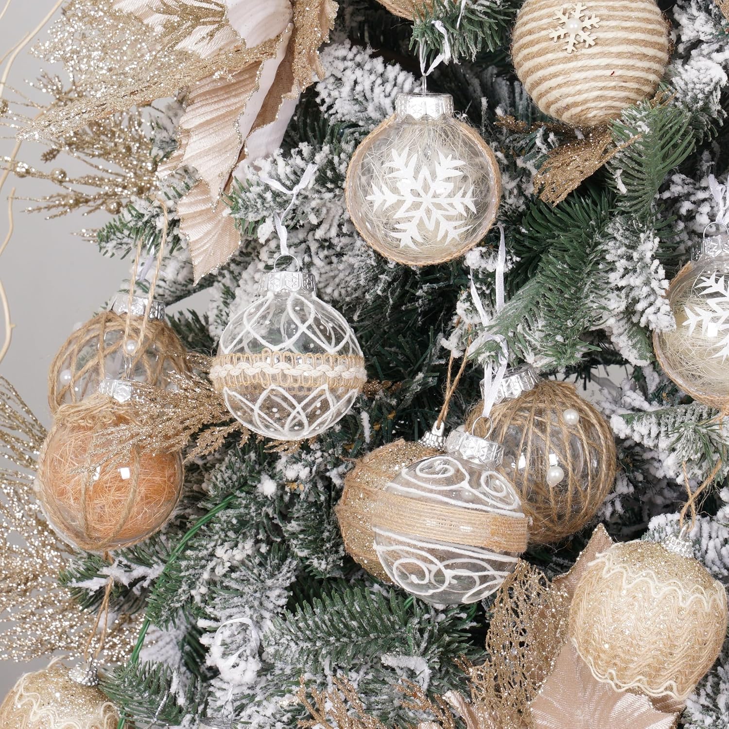 XmasExp – Juego de adornos de bola de Navidad, 2.76pulgadas, grandes, inastillables, transparentes, con brillantina, decoración de árbol de Navidad,