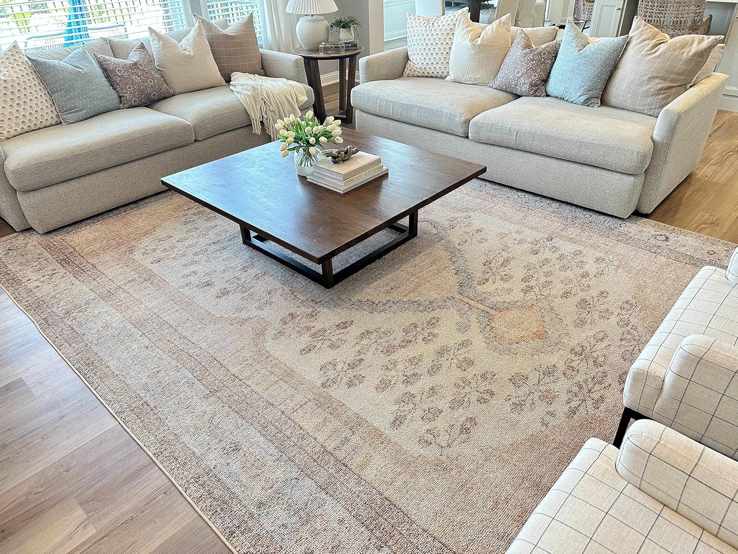 Hauteloom Alfombra Analu para pasillo de cocina, lavable a máquina, alfombra tradicional persa bohemia, estilo bohemio, vintage, envejecida, marrón,