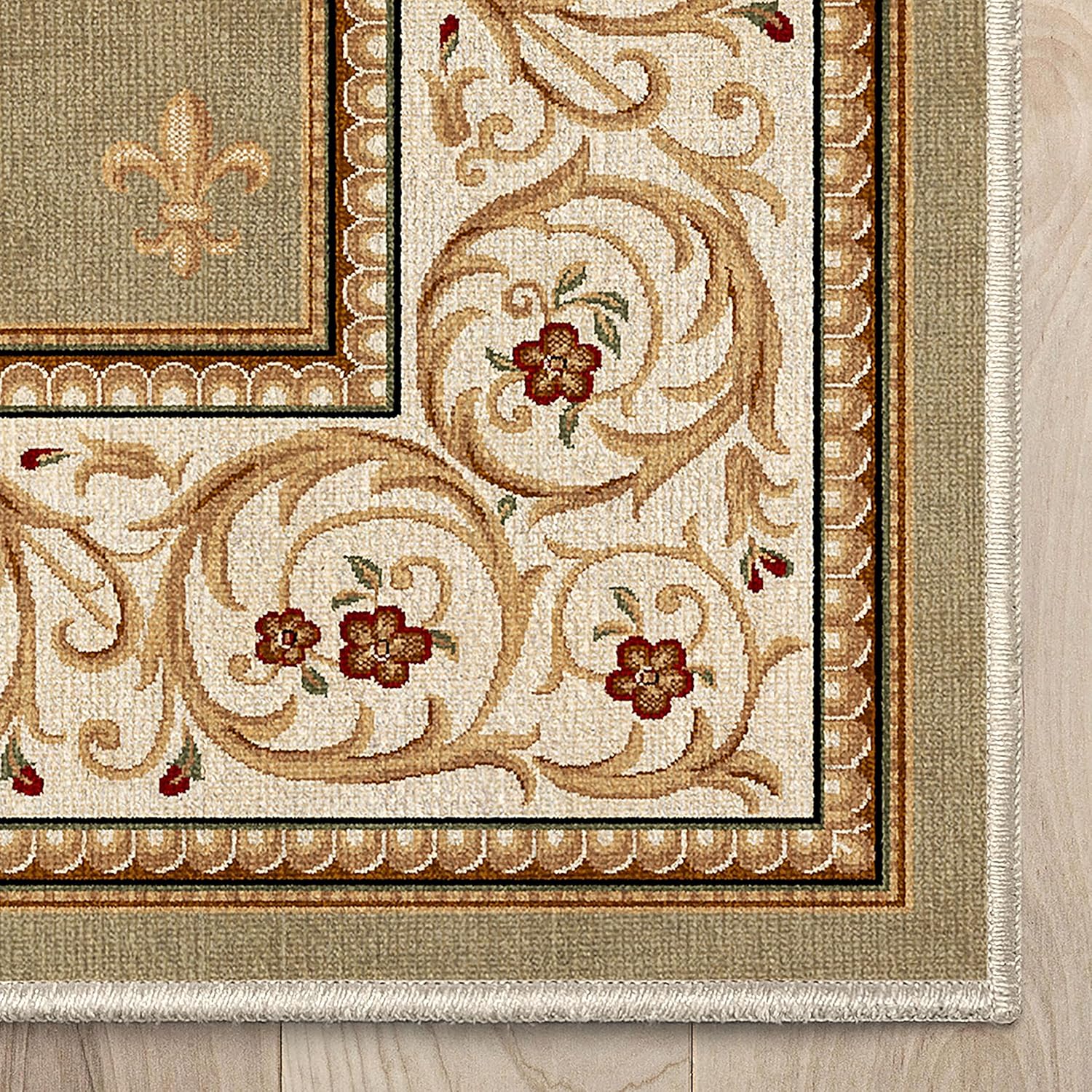 Well Woven Apollo Fleur De Lis – Alfombra de pasillo de tejido plano, color verde claro, 2 x 5 pies