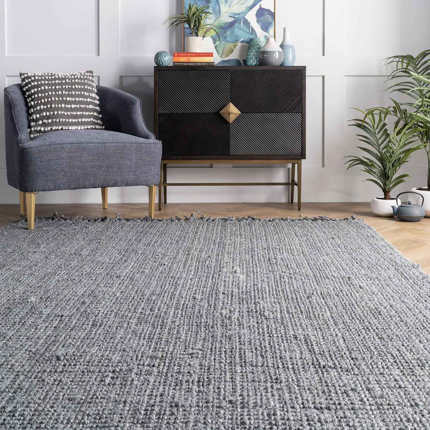 nuLOOM – Alfombra gruesa de yute Daniela Farmhouse de fibra natural, ecológica, hecha a mano, dormitorio, sala de estar, comedor
