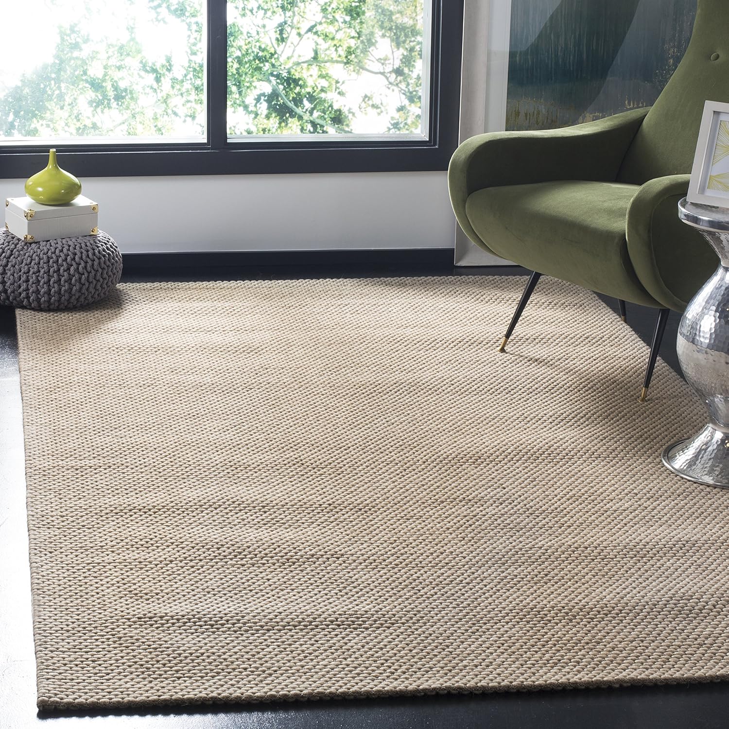 SAFAVIEH Natura Collection – Alfombra de área de 5 x 8 pies, color beige, lana hecha a mano, ideal para zonas de alto tráfico en sala de estar,