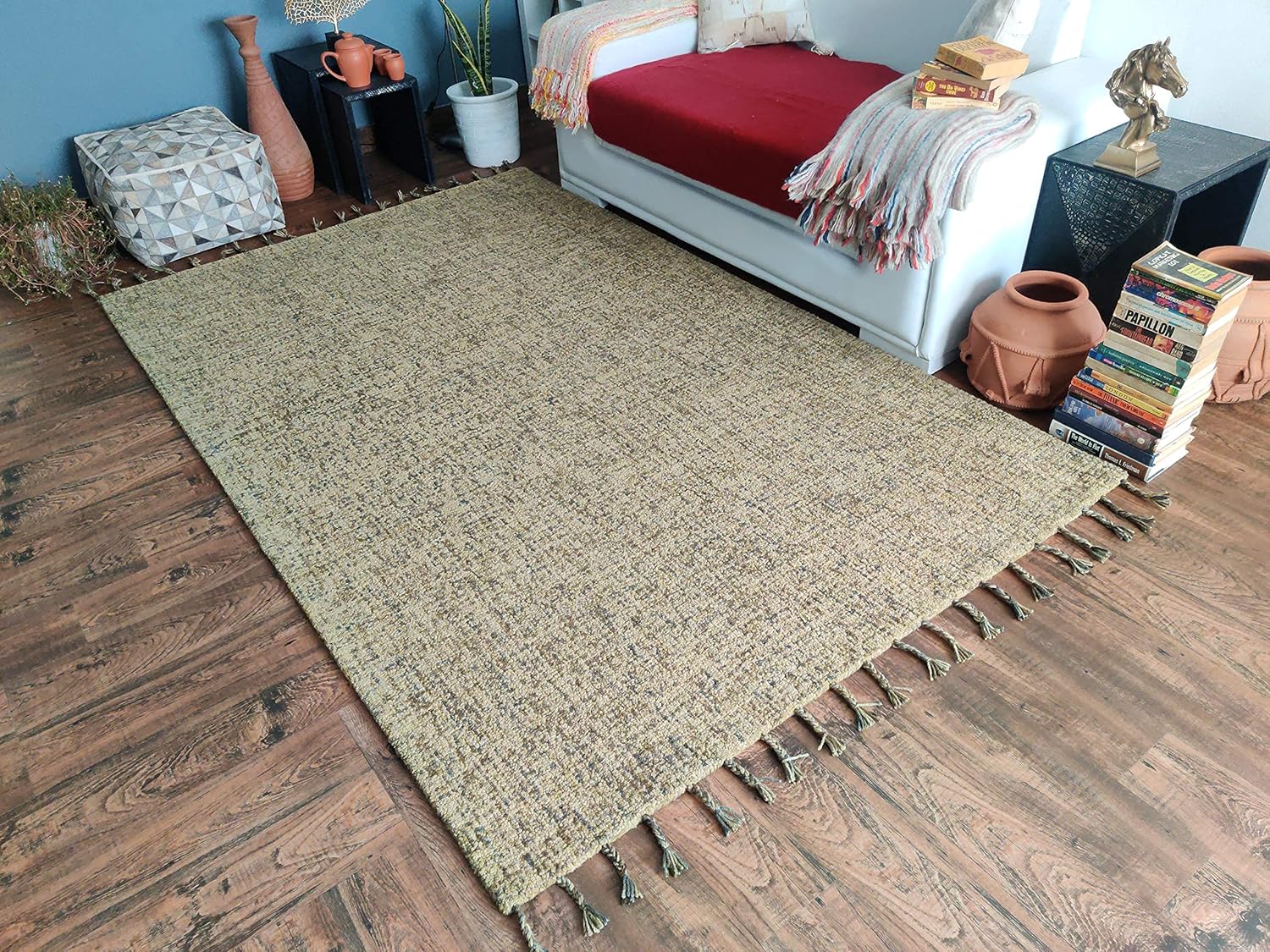 LOOMINAIRE Alfombra hecha a mano Nomad de lana dorada de fibra natural de fácil mantenimiento para sala de estar, cama, habitación familiar (2 pies