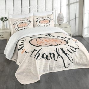Lunarable Be Thankful Bedspread, Happy Thanksgiving Day Autumn Vintage Pumpkin Harvest Motto Print, Decorative Quilted 3 Piece Coverlet Set with 2 Lunarable Be Thankful Bedspread, Happy Thanksgiving Day Autumn Vintage Pumpkin Harvest Motto Print, Decorative Quilted 3 Piece Coverlet Set with 2
