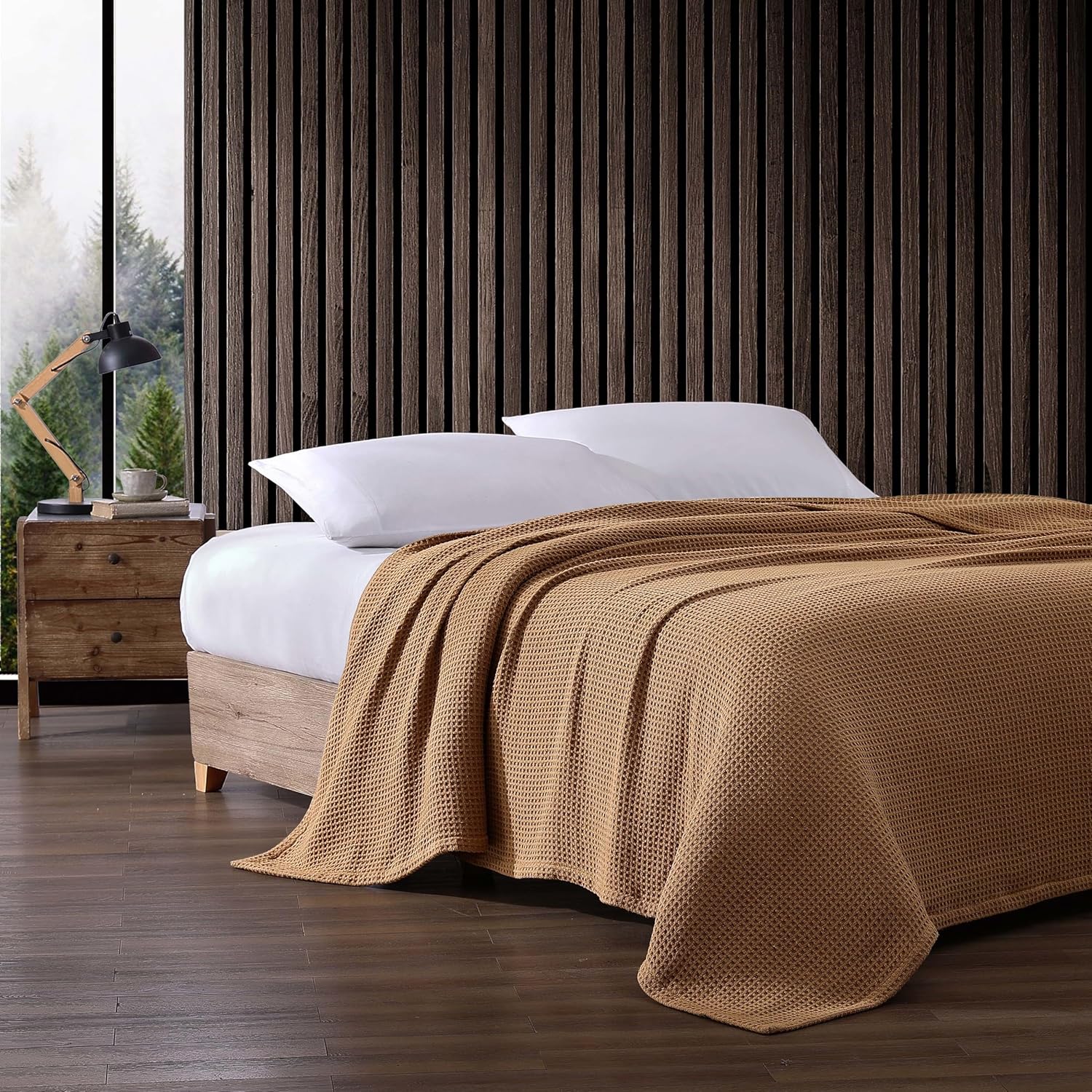 Eddie Bauer Manta suave de punto gofre, decoración de dormitorio de peso medio, suaviza cada lavado, Queen, marrón