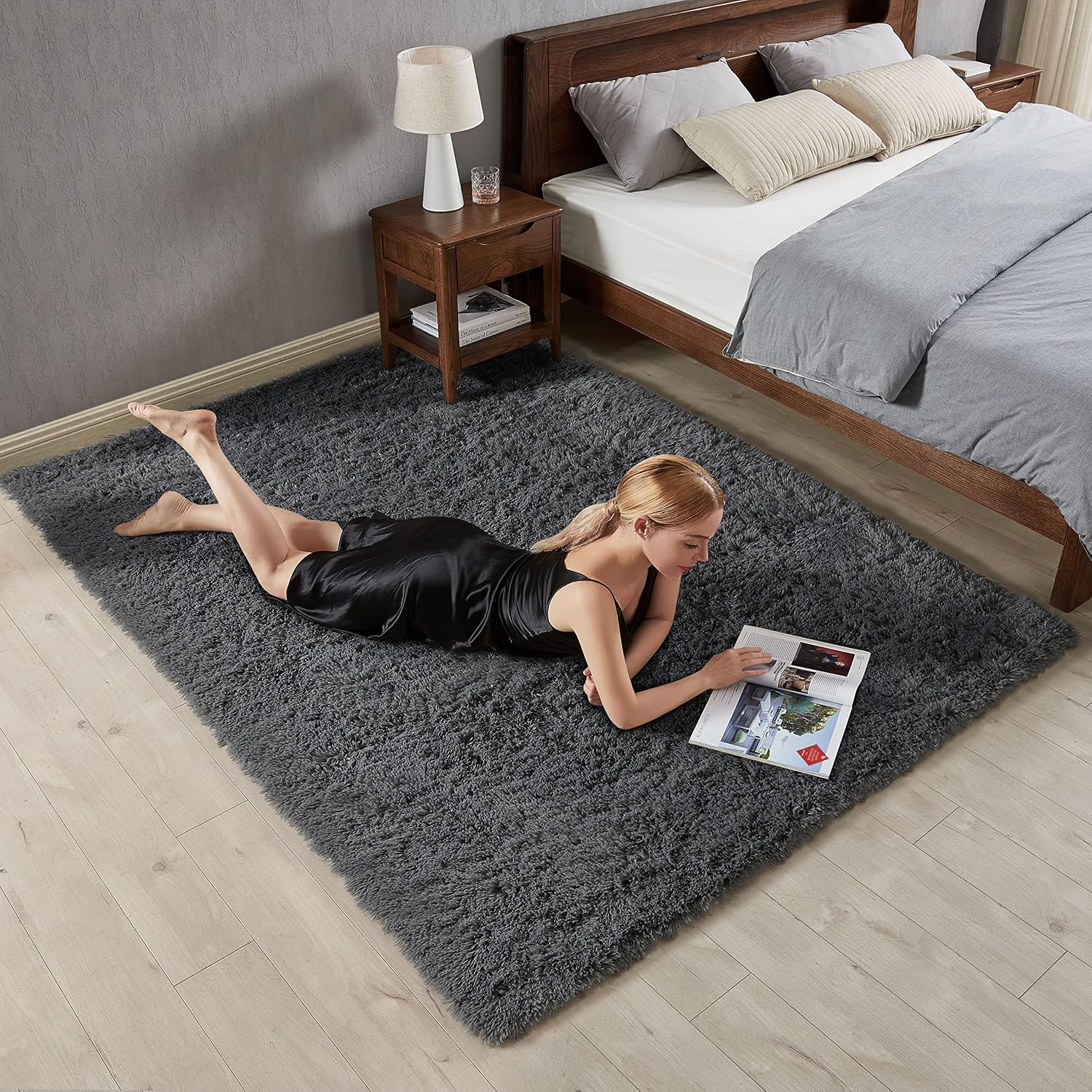 Alfombra de piel sintética de 4 x 6pies, de color verde oscuro, muy suave, para interior y exterior, alfombras peludas, antideslizantes, para sala