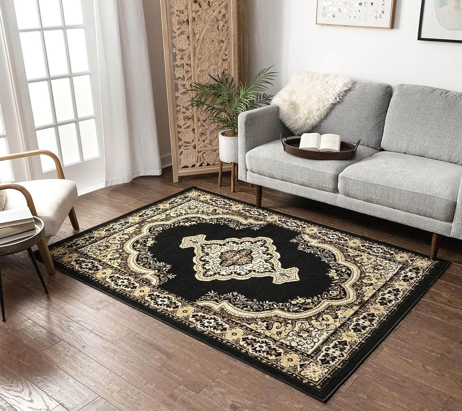 Well Woven Medallion – Alfombra negra de 3 pies 3 pulgadas x 5 pies