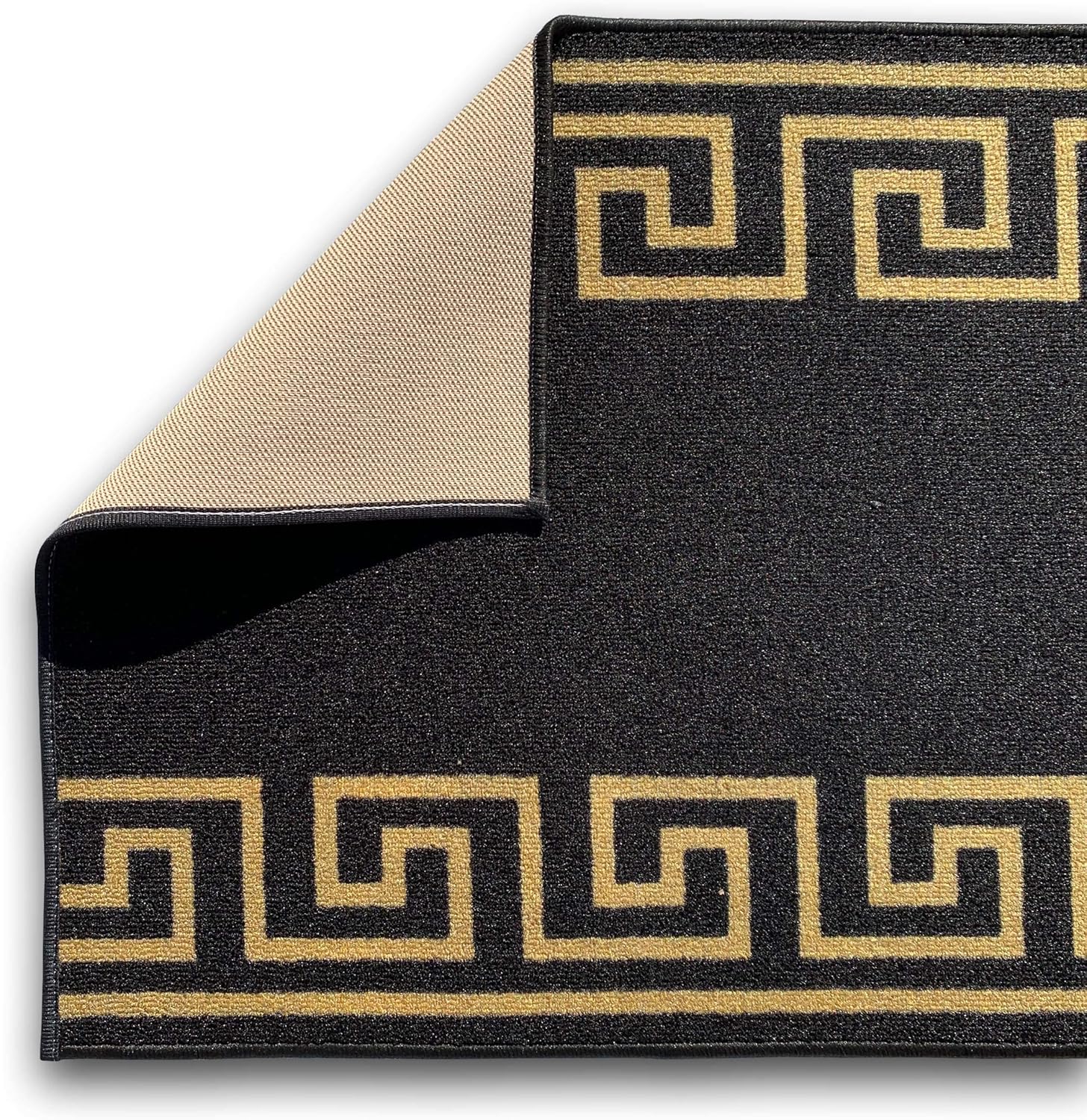 Pasillo antideslizante respaldado de goma del color del oro negro del diseño de la llave griega del tamaño de encargo