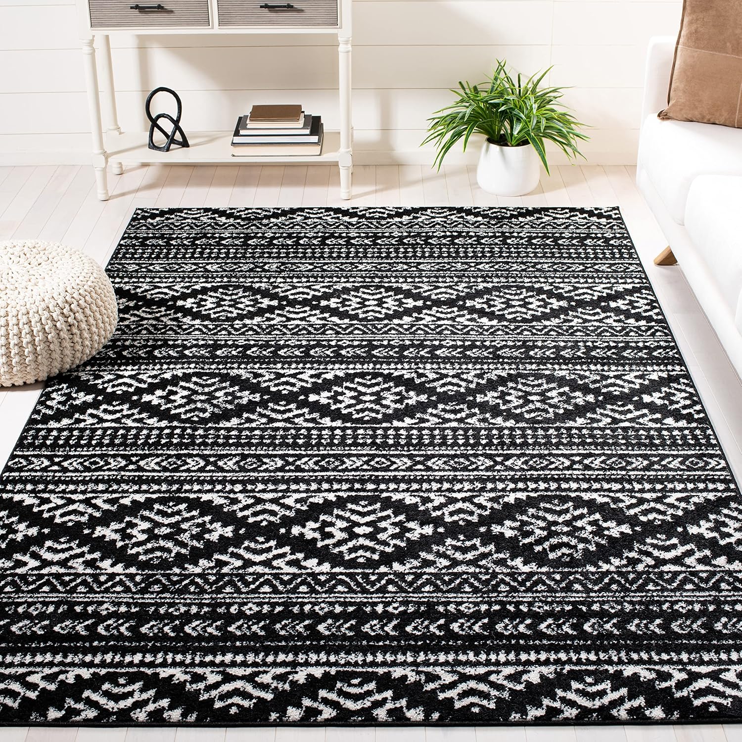 Safavieh Tulum Collection – Alfombra cuadrada de 8 pies, diseño tribal bohemio marroquí, no desprende pelusa y de fácil cuidado, ideal para zonas de