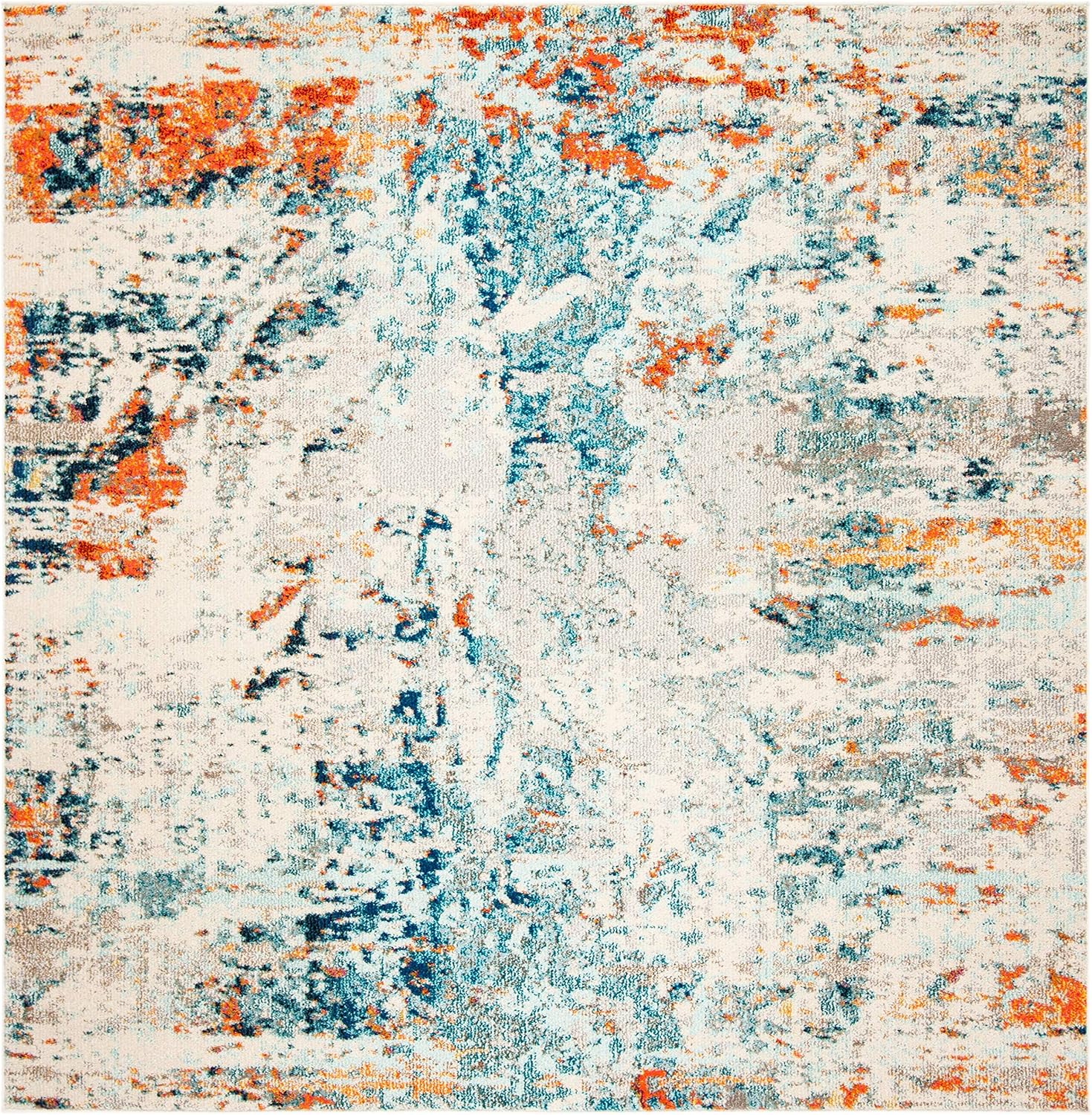 SAFAVIEH Madison Collection 3′ Square Cream  Orange MAD478B Modern Abstract Non-Shedding Living Room Bedroom Accent Rug