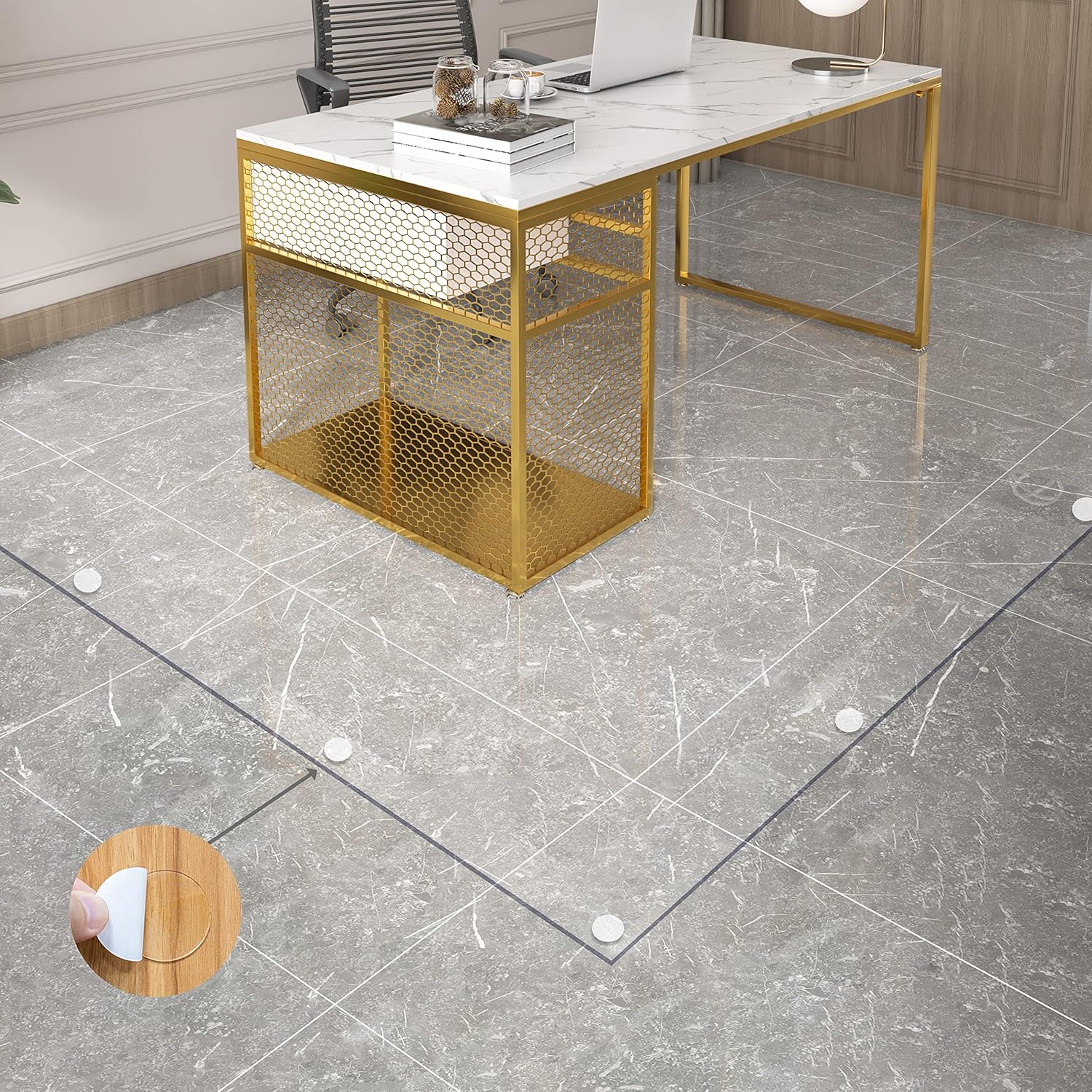 MM MELISEN Tapete de vidrio para silla de oficina, de plástico transparente, antideslizante, impermeable, para interiores y exteriores, protector