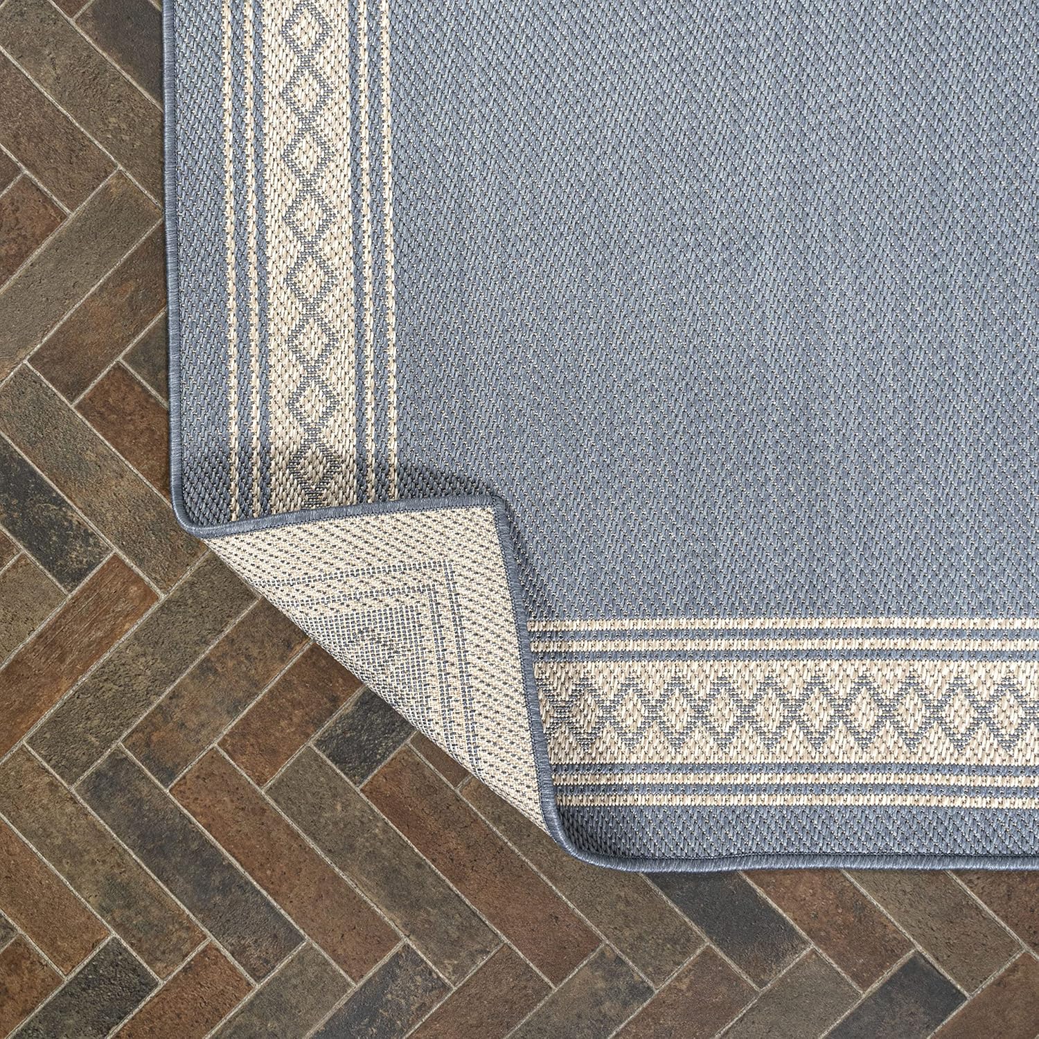 JONATHAN Y SMB207C-3 Lucia Classic Diamond Border – Alfombra para interiores y exteriores, granja, tradicional, sólida, fácil limpieza, dormitorio,