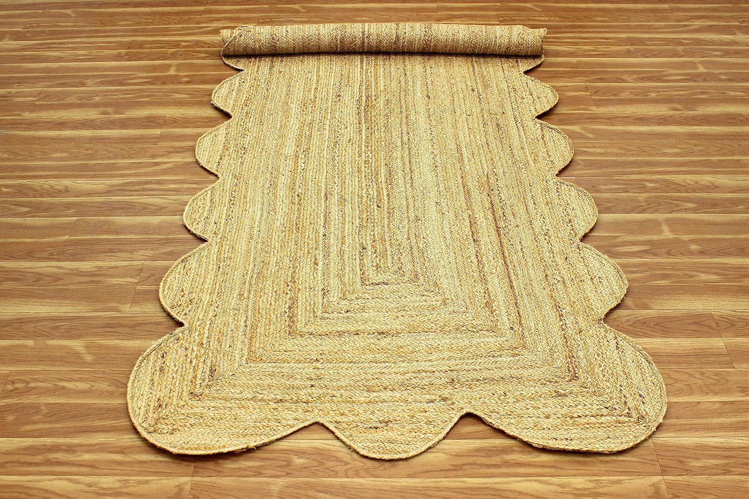 Kilim Runner – Alfombra de pasillo de yute festoneada de 2.6 x 4 pulgadas, patrón sólido, color beige, tejido plano, grueso, 0.27 pulgadas, trenzado