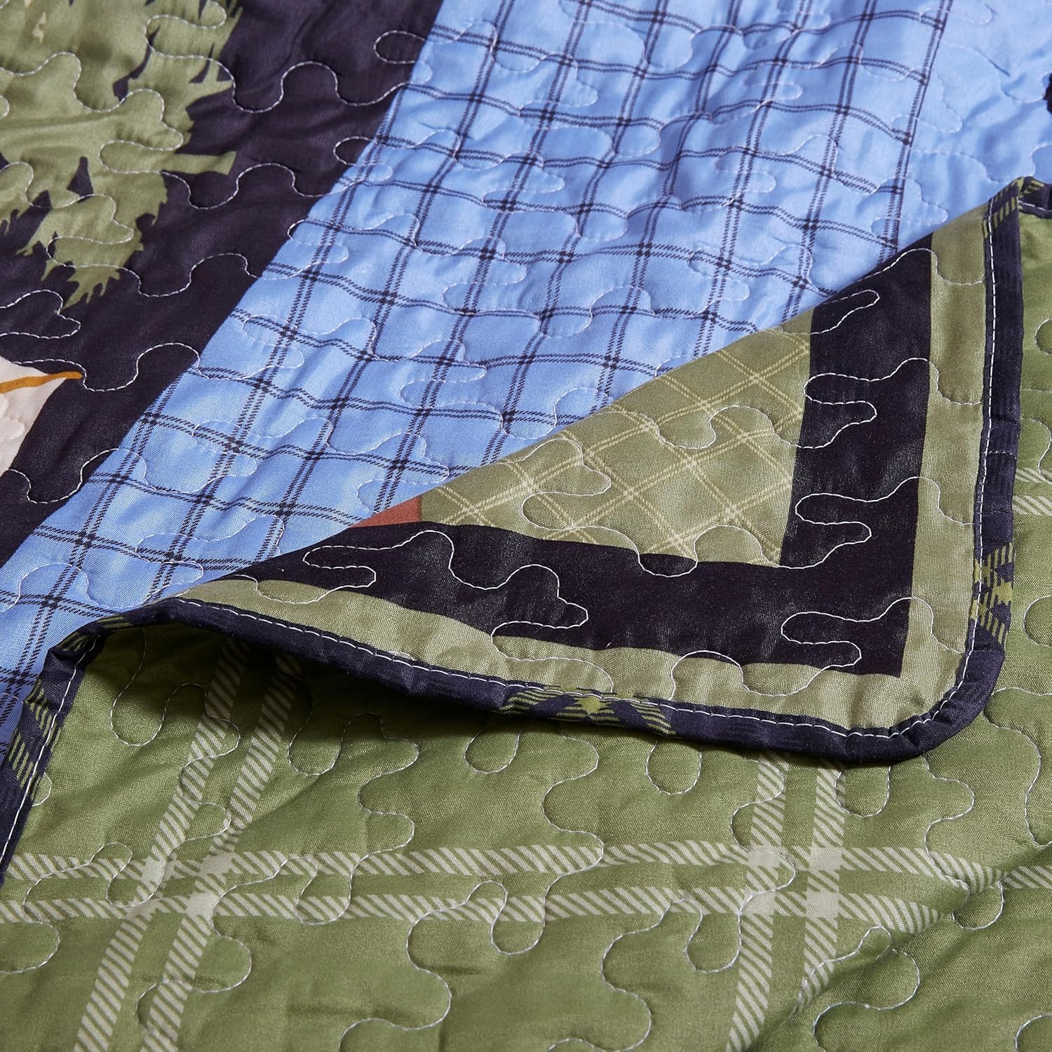 Virah Bella Juego de ropa de cama King Lodge de 3 piezas, Bear Lake, juego de edredón reversible de campamento con fundas de almohada decorativas,