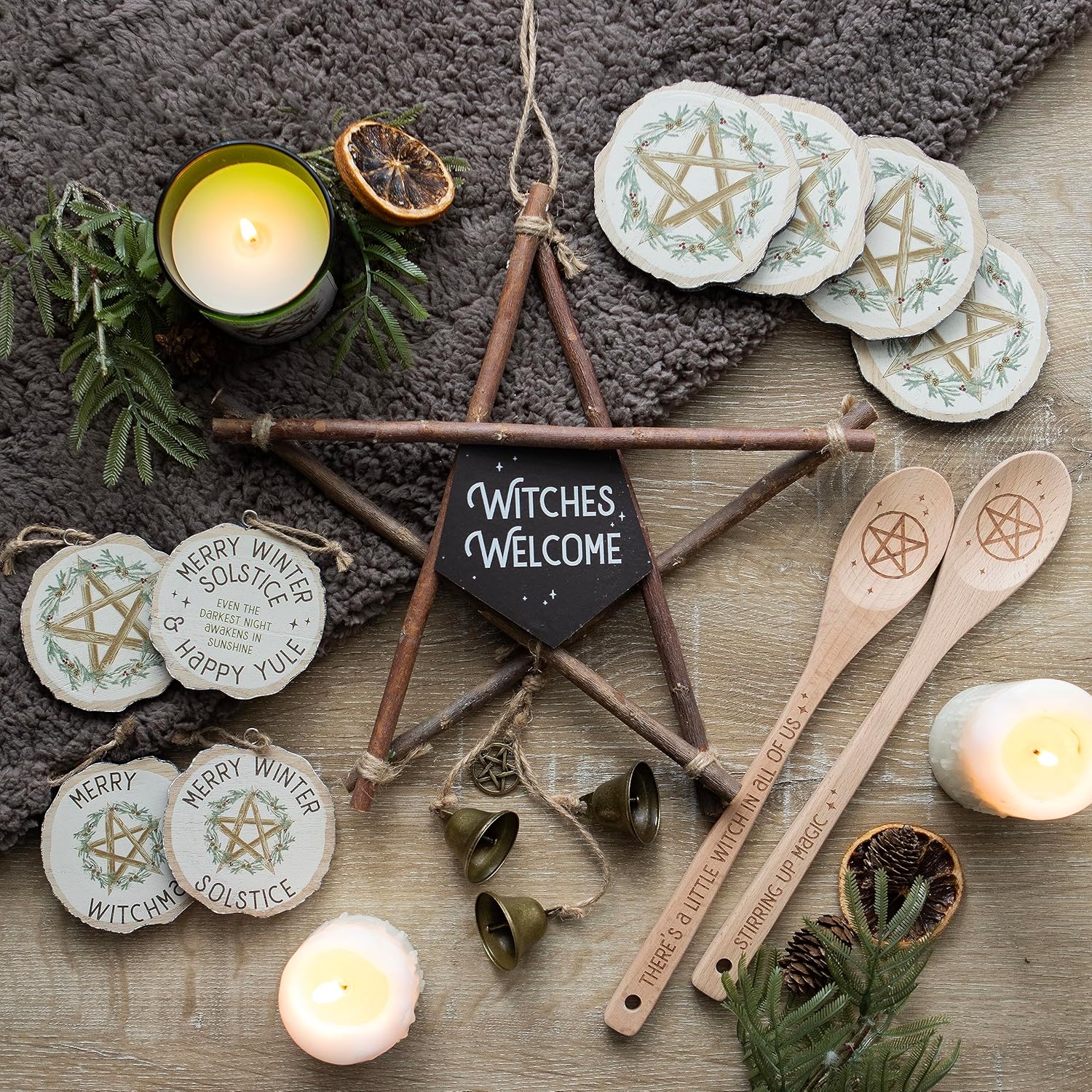 Encanta tu cocina con una cuchara mágica de pentagrama de madera, cuchara de madera con temática de bruja, utensilio de cocina decorativo, regalo de