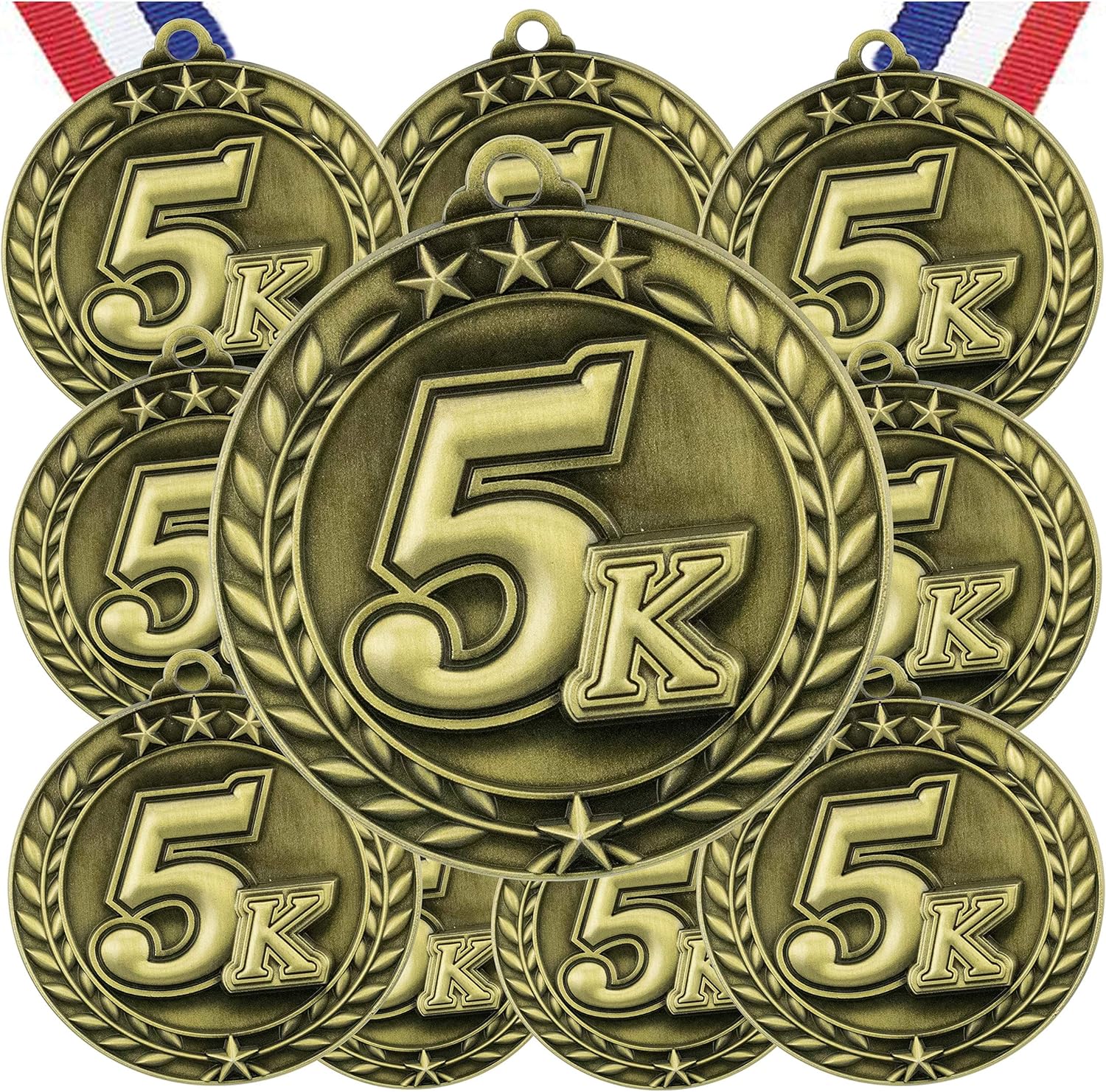 Express Medals Varios paquetes de 10 medallas de 5K Run Race Walk con cintas para el cuello, premio trofeo