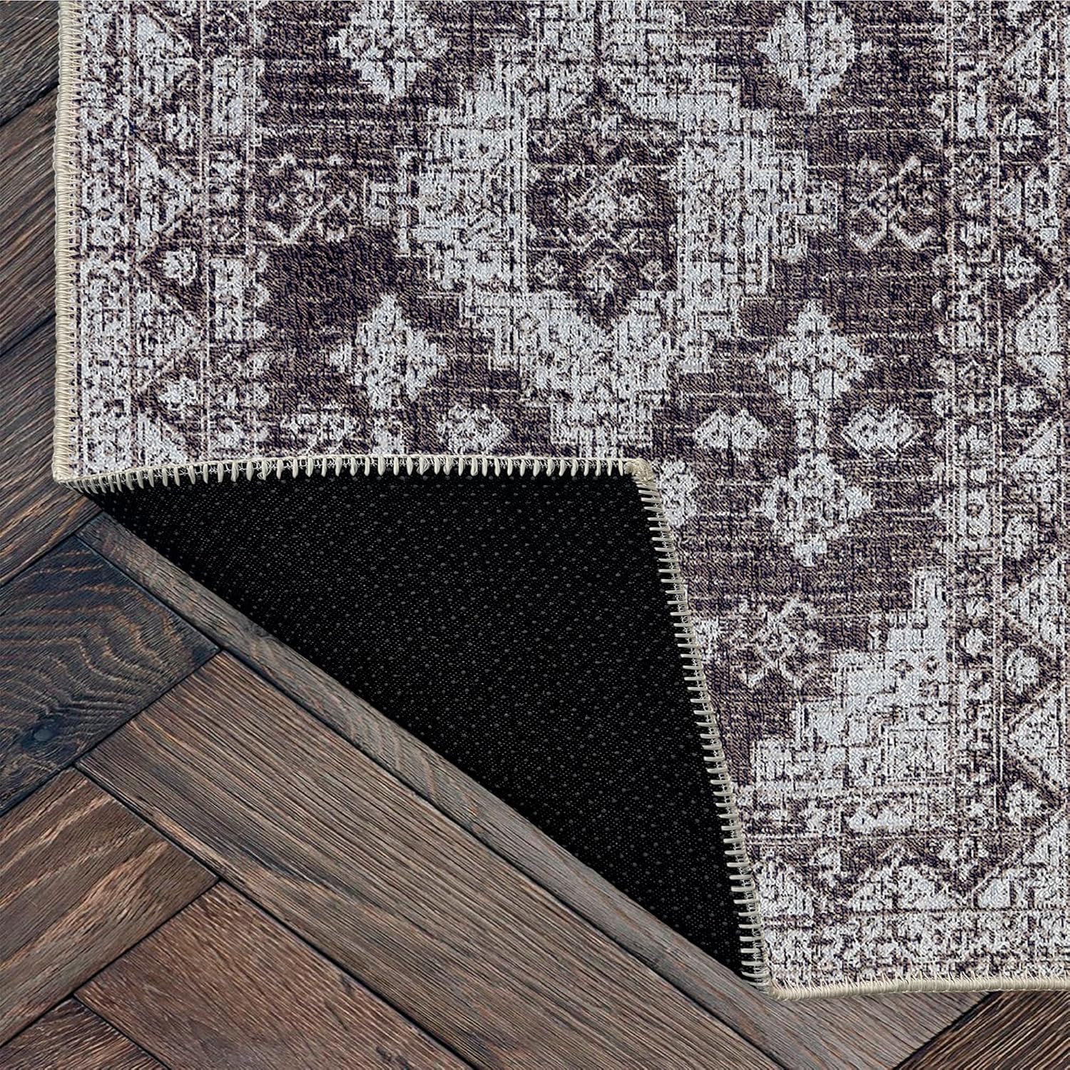 HomeNette Alfombras de área lavables, de 3 x 5, color negro, con parte trasera antideslizante, resistente a las manchas, plegable, bohemia lavable a
