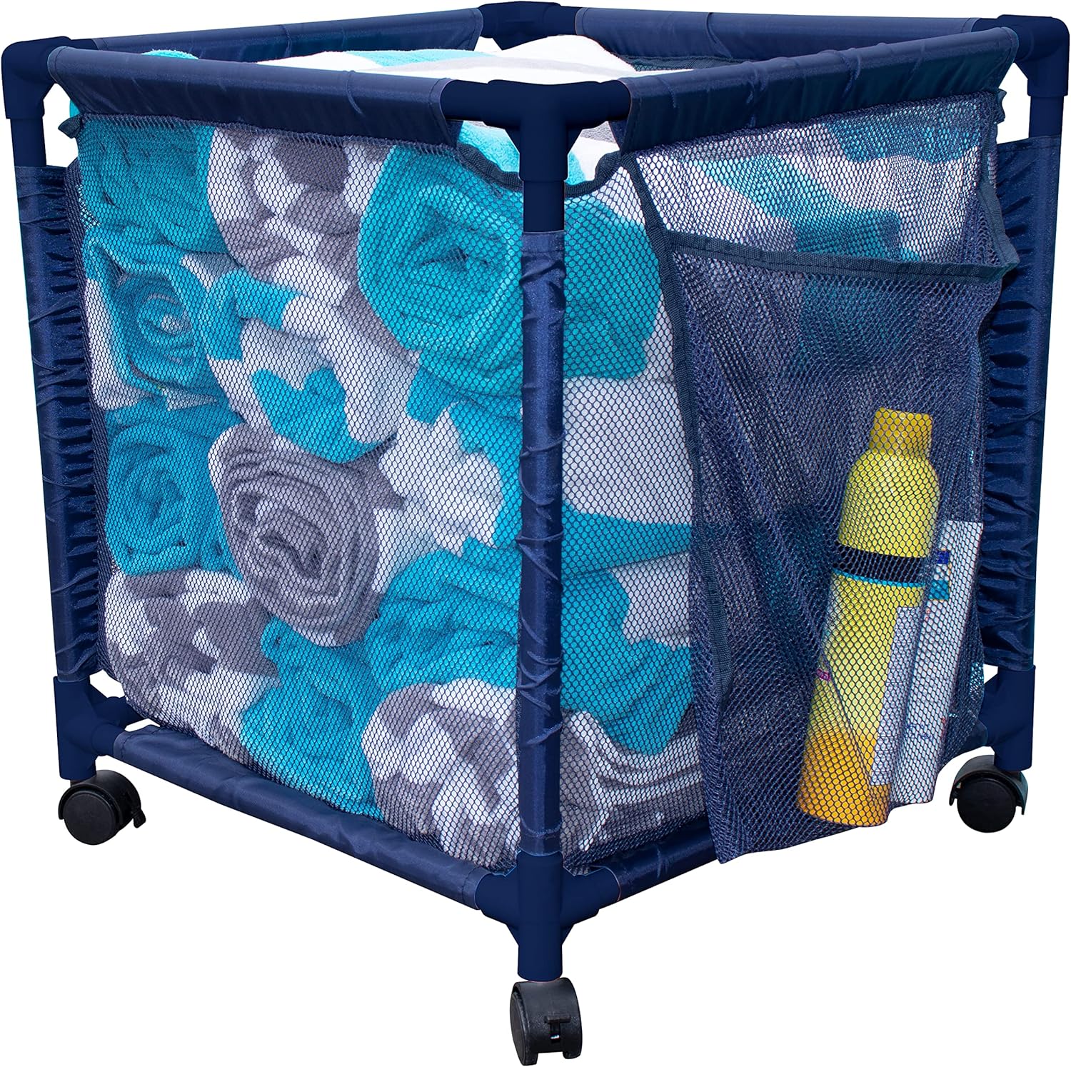 Essentially Yours Cubo organizador pequeño con ruedas para piscina, (18 pulgadas de ancho x 18 pulgadas de largo x 20 pulgadas de alto), estilo azul