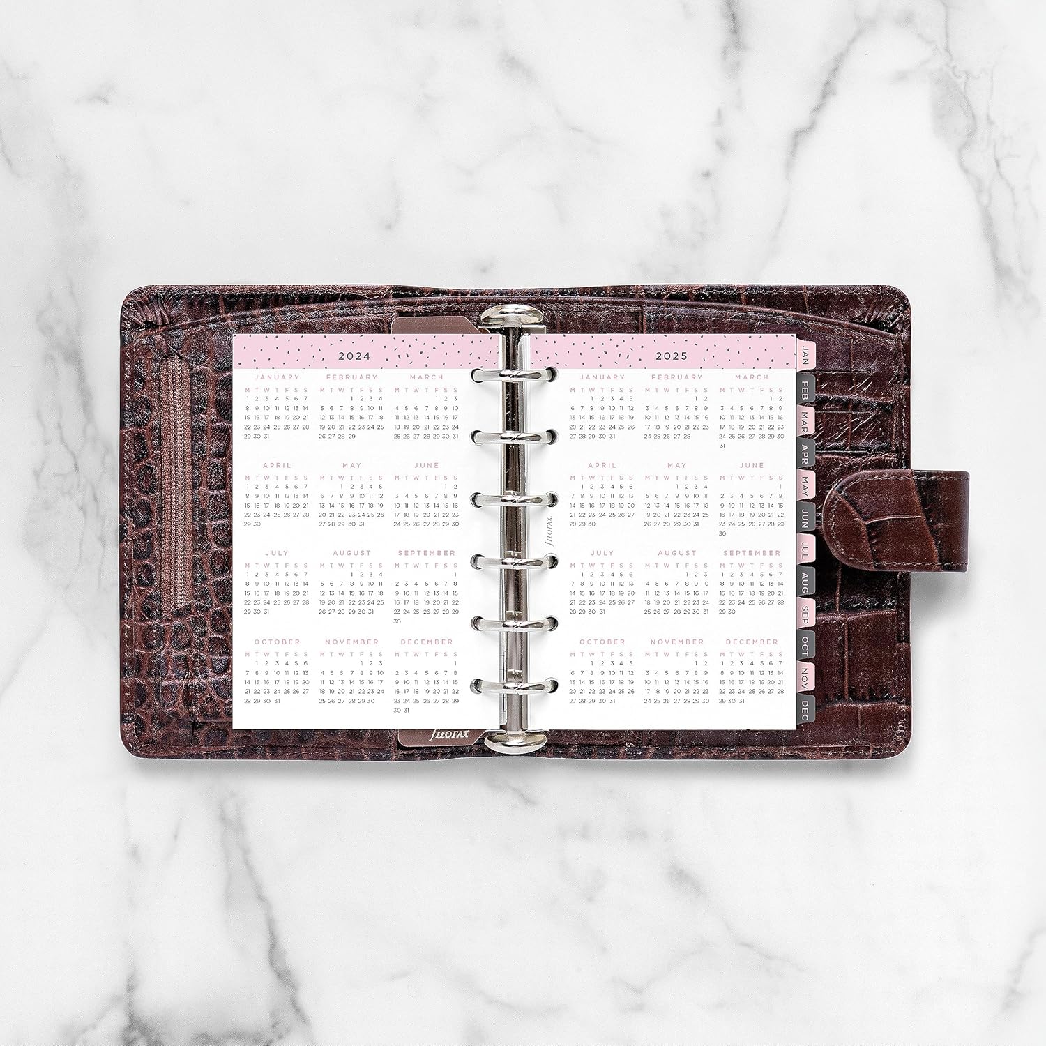 Filofax Recambio de diario de calendario, tamaño de bolsillo, semana a vista, paquete de diario mínimo de confeti, multilingüe cinco idiomas, 2024