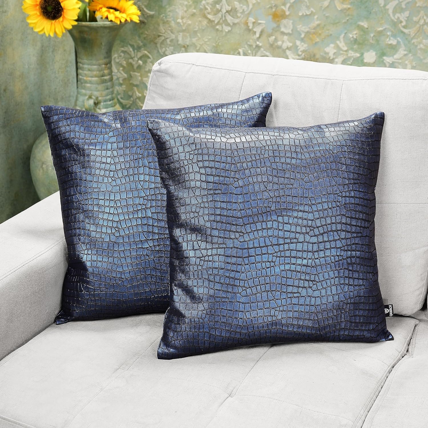 Funda de almohada de piel de cordero  Funda decorativa para cojín de sofá  Fundas para sala de estar y dormitorio, 22 x 22 pulgadas  Azul metálico,