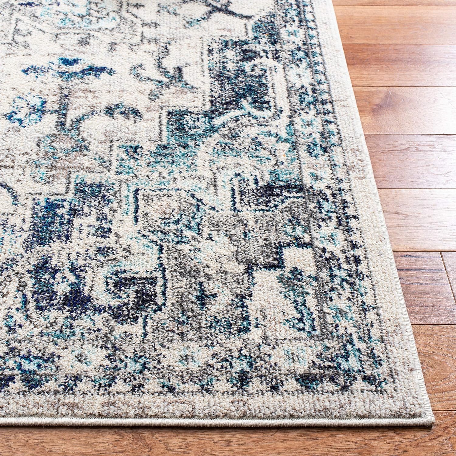 Safavieh Madison Collection MAD473C Tapete cuadrado de 8 pies, marfil y gris, diseño chic bohemio desgastado de medallón, no pierde fibras, fácil