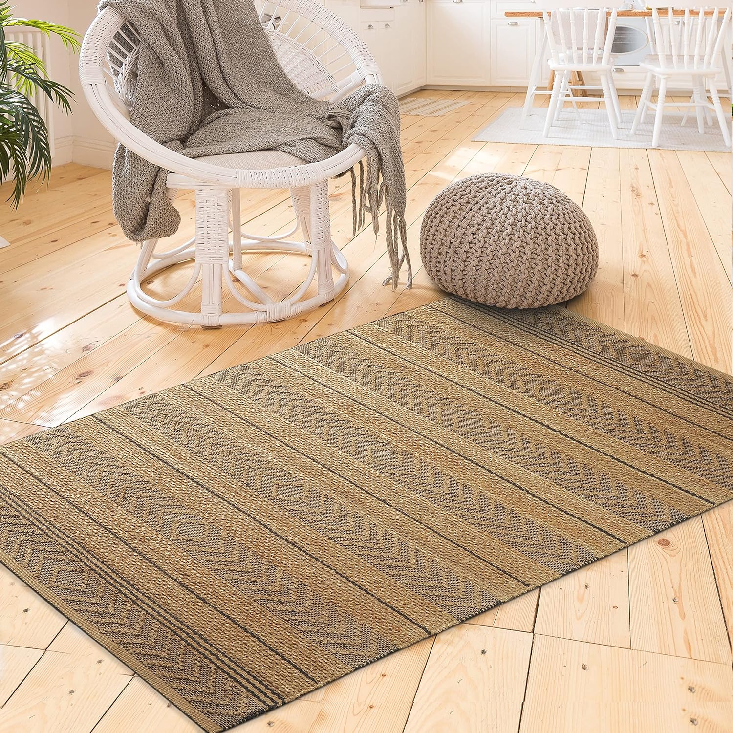 LR Home Alfombra de área de fibra natural geométrica gris tejida a mano, 7 pies 9 pulgadas x 9 pies 9 pulgadas