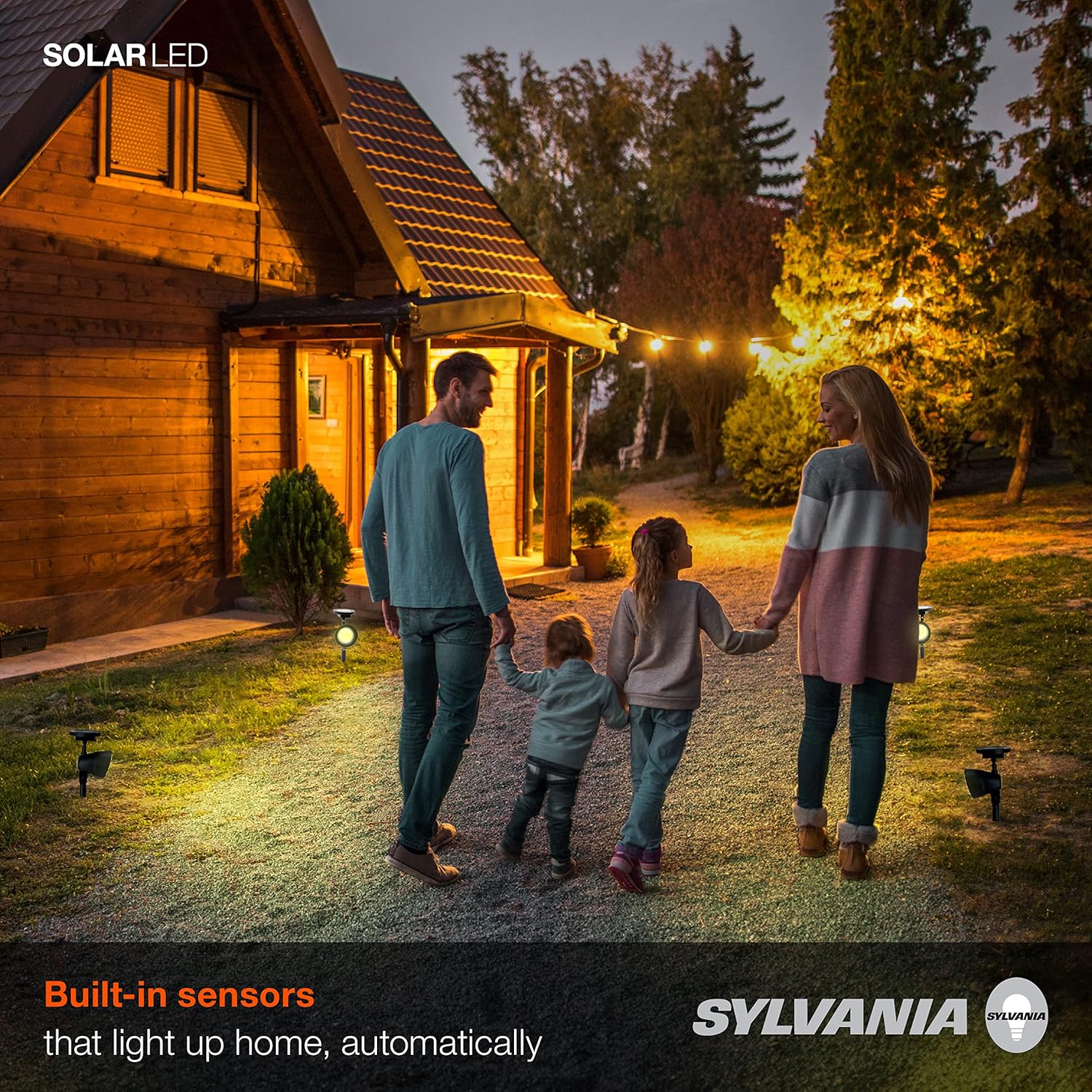 Sylvania 62217 – Luz solar de 13 pulgadas con sensor de luz diurna, LED, 5 lúmenes, 3000 K, blanco cálido, acabado negro, paquete de 4