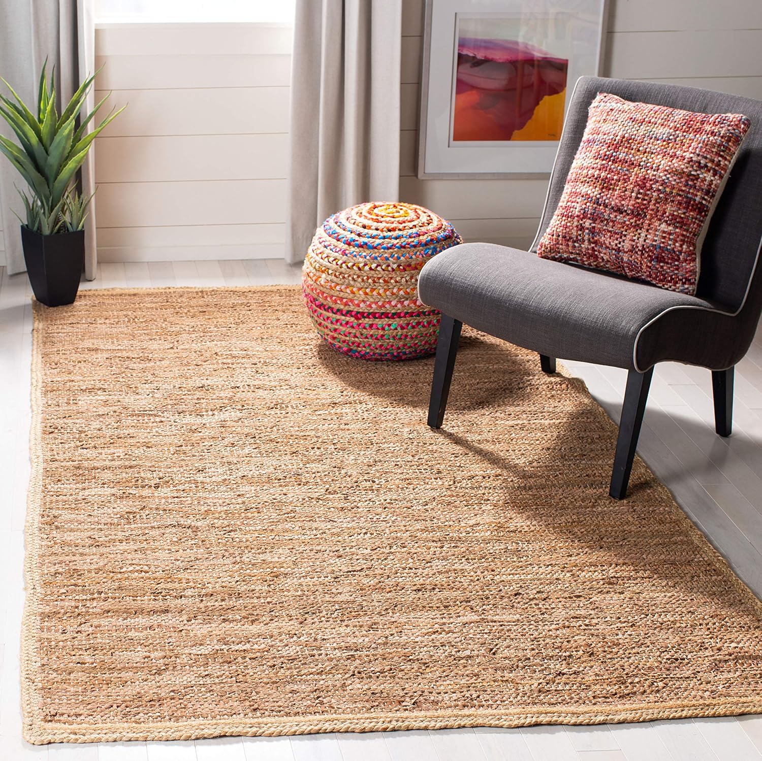 SAFAVIEH Cape Cod Collection – Alfombra decorativa de 4 x 6 pies, color camello y natural, cuero hecho a mano y yute, ideal para zonas de alto