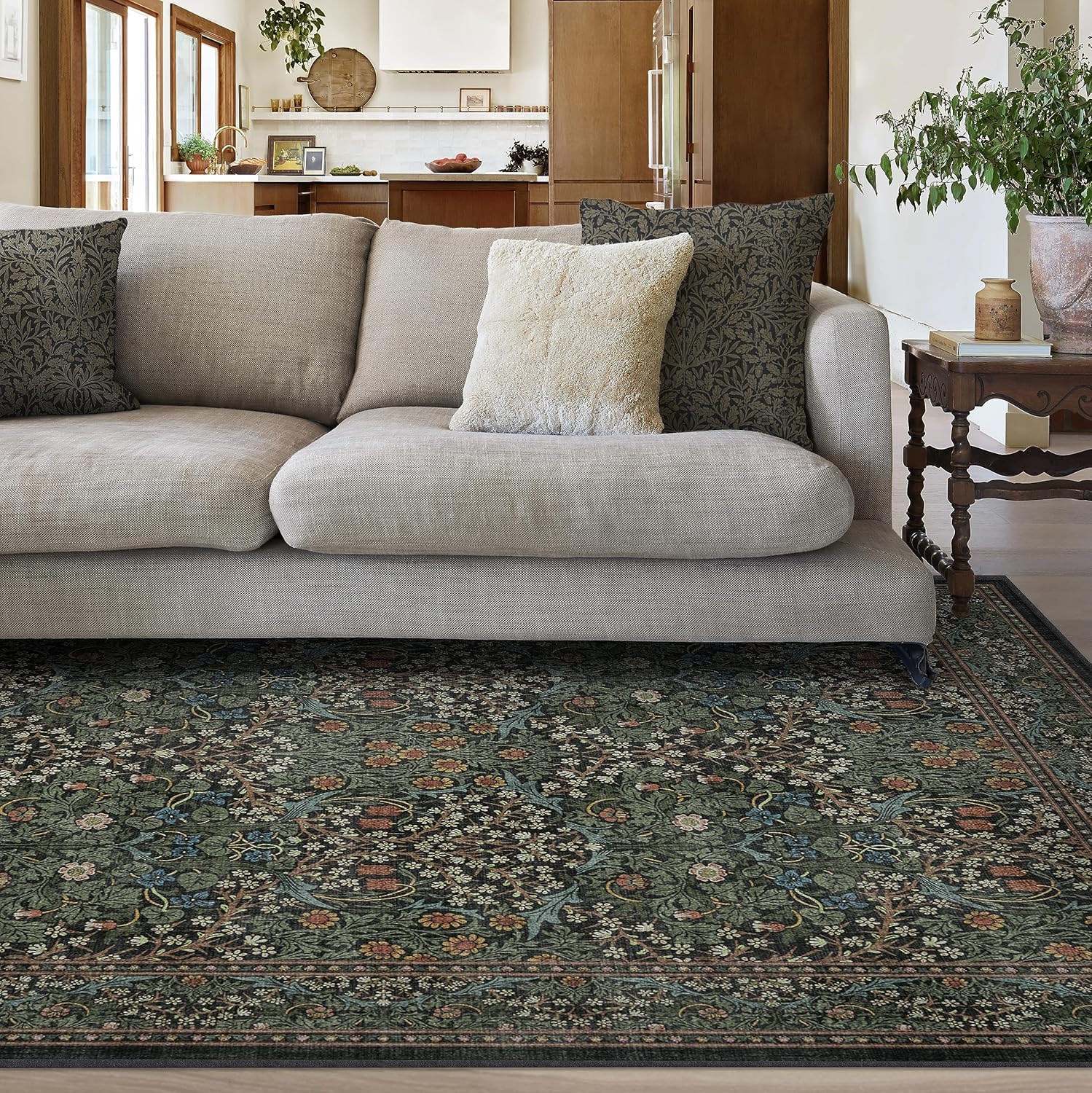 RUGGABLE x Morris & Co – Alfombra lavable perfecta para sala de estar, dormitorio, cocina, antideslizante, apta para niños, resistente a las manchas