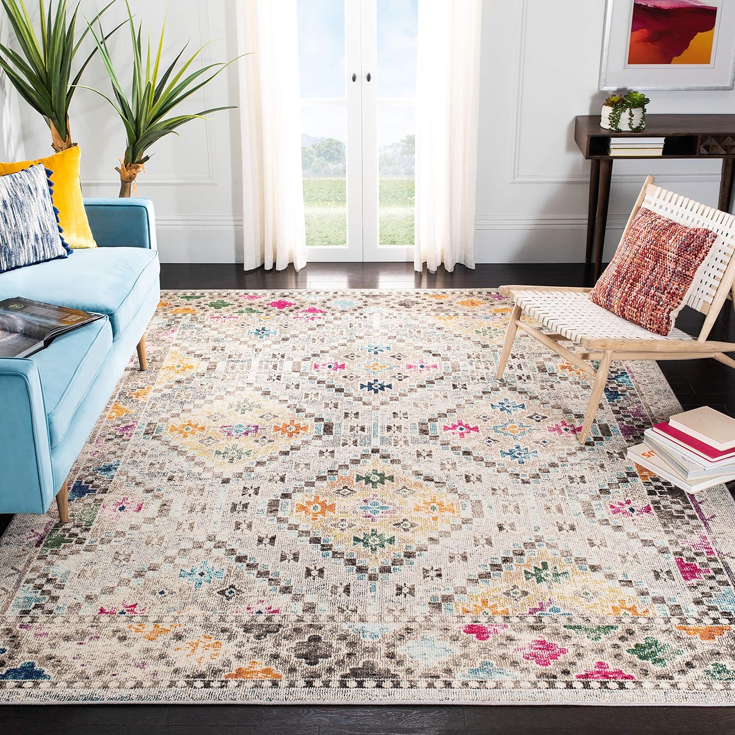 Safavieh Madison Collection MAD418F – Alfombra de área con diamantes, Polipropileno, Grisamarillo