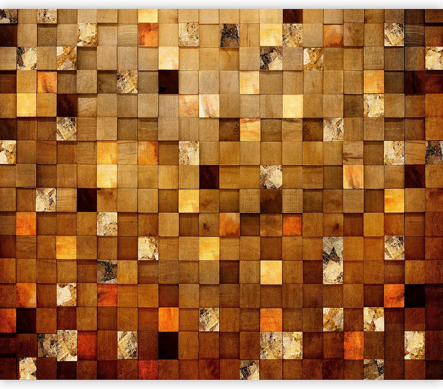 artgeist Wall Mural Brown Orange Cubes 135×101 in – Peel and Stick Self-Adhesive Wallpaper Removable Large Sticker Foil Wall Decor Print Design