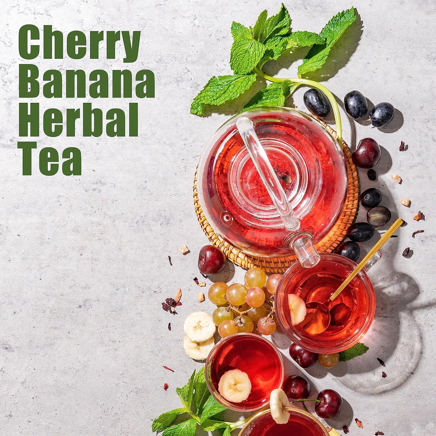 Taimei Teatime Cherry Banana – Té de hierbas de hojas sueltas, mezclas de té de frutas sin cafeína de Alemania con un toque tropical, lata de 4.23