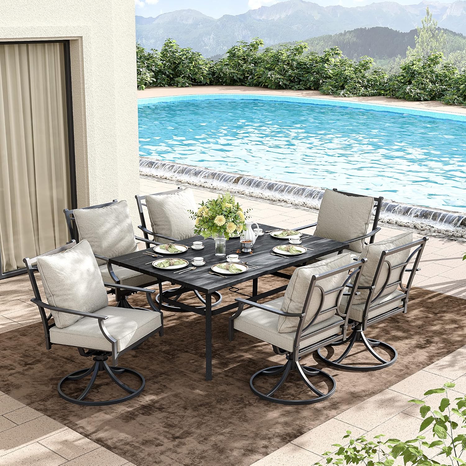 Grand patio Juego de comedor de patio al aire libre para 2, 2 sillas de comedor giratorias, juego de muebles de exterior con cojines de olefina,